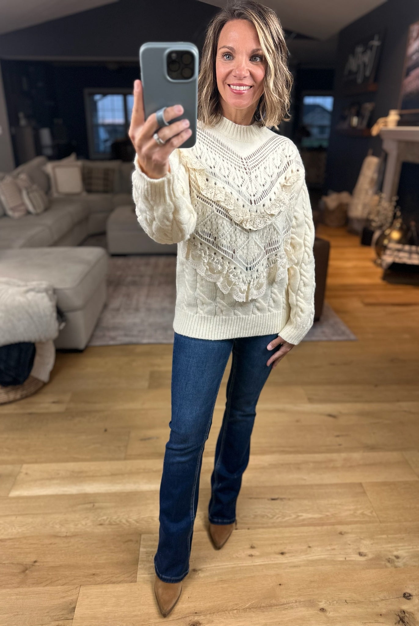 Love In Lace Knit Sweater-Sweaters-& Merci-Anna Kaytes Boutique, Women's Fashion Boutique in Grinnell, Iowa