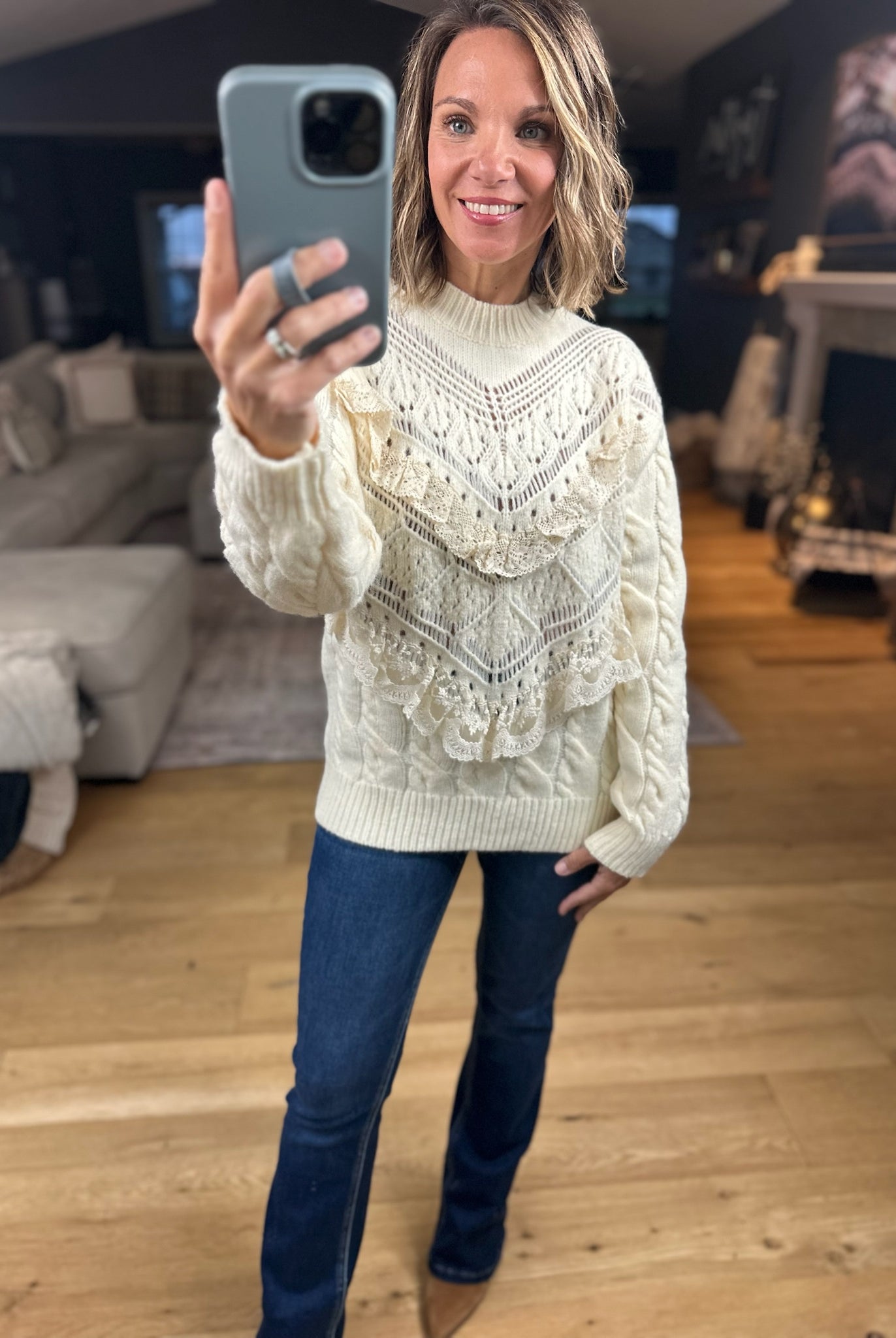 Love In Lace Knit Sweater-Sweaters-& Merci-Anna Kaytes Boutique, Women's Fashion Boutique in Grinnell, Iowa