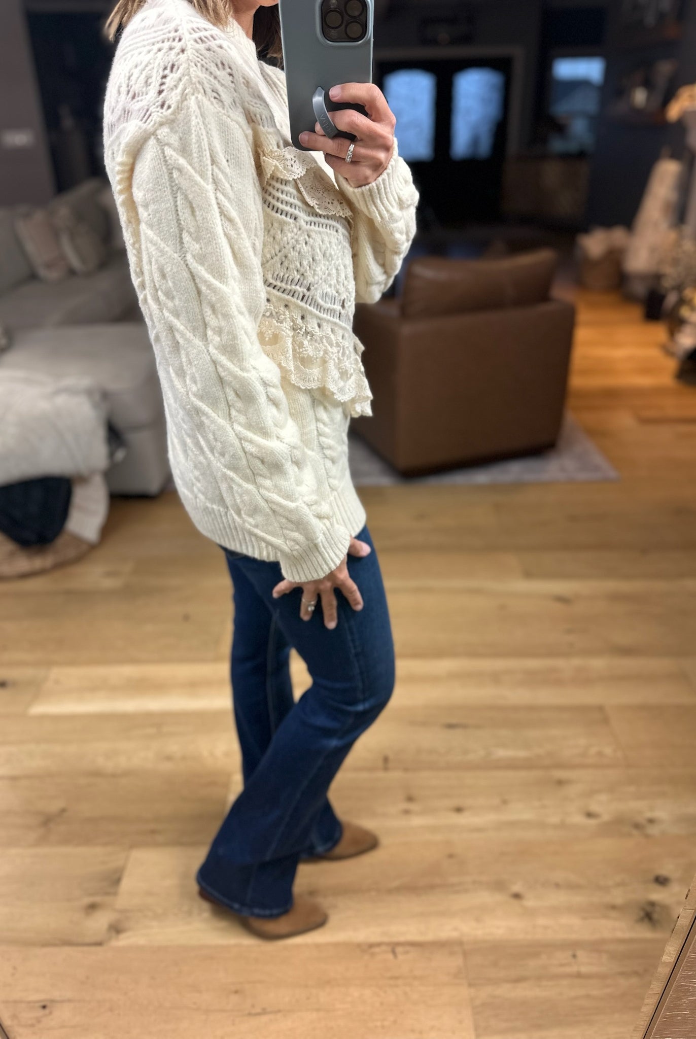 Love In Lace Knit Sweater-Sweaters-& Merci-Anna Kaytes Boutique, Women's Fashion Boutique in Grinnell, Iowa