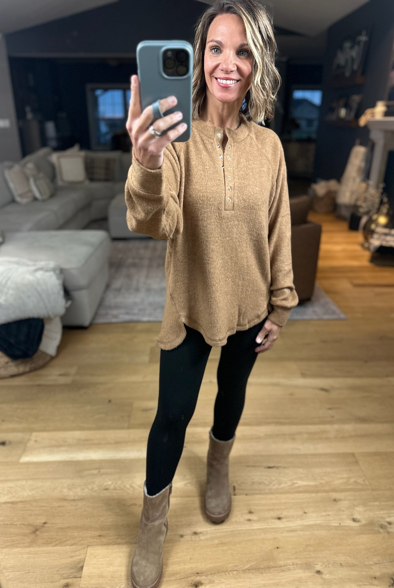 Back & Forth Brushed Fleece Henley - Multiple Options-Long Sleeves-Zenana-Anna Kaytes Boutique, Women's Fashion Boutique in Grinnell, Iowa