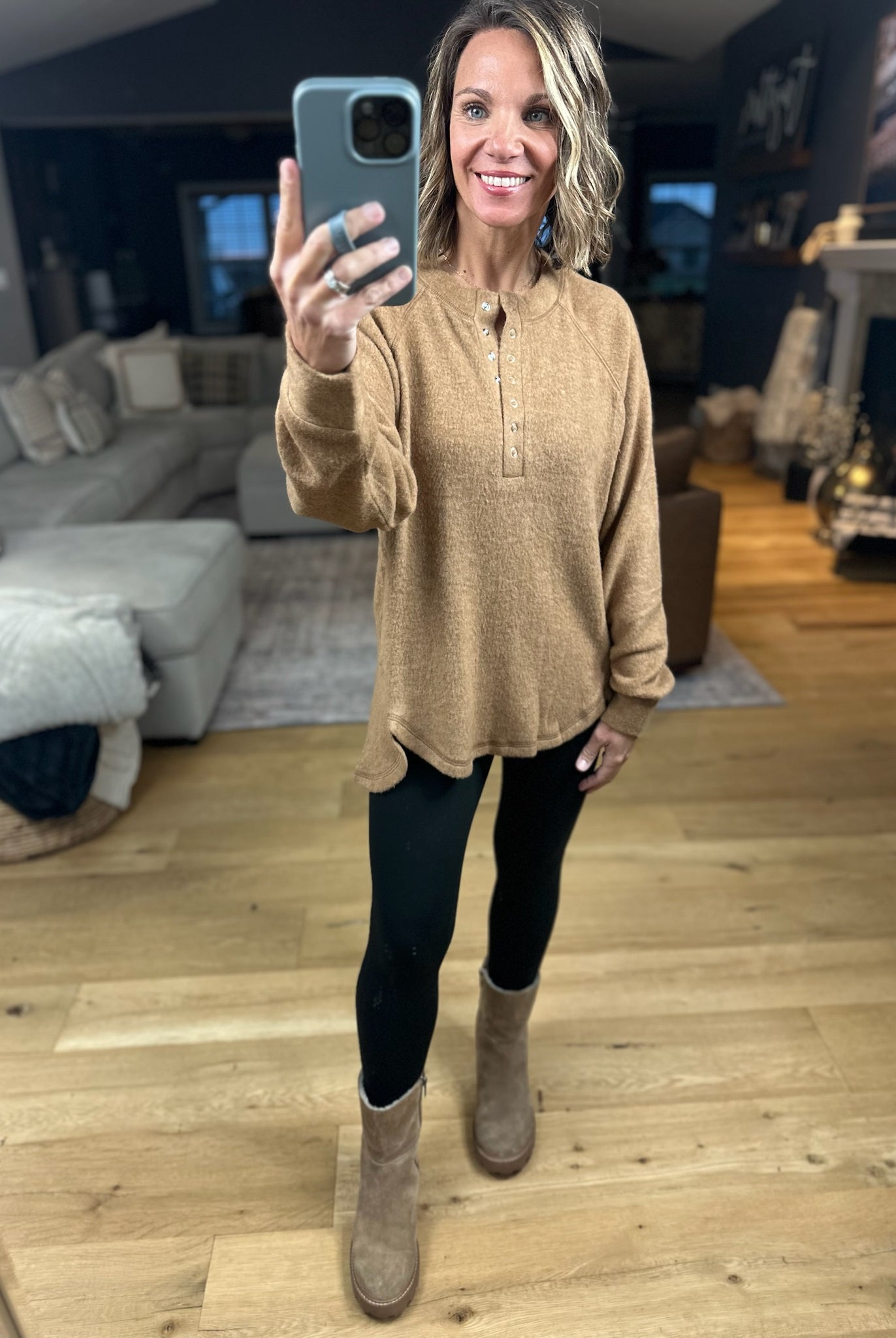 Back & Forth Brushed Fleece Henley - Multiple Options-Long Sleeves-Zenana-Anna Kaytes Boutique, Women's Fashion Boutique in Grinnell, Iowa