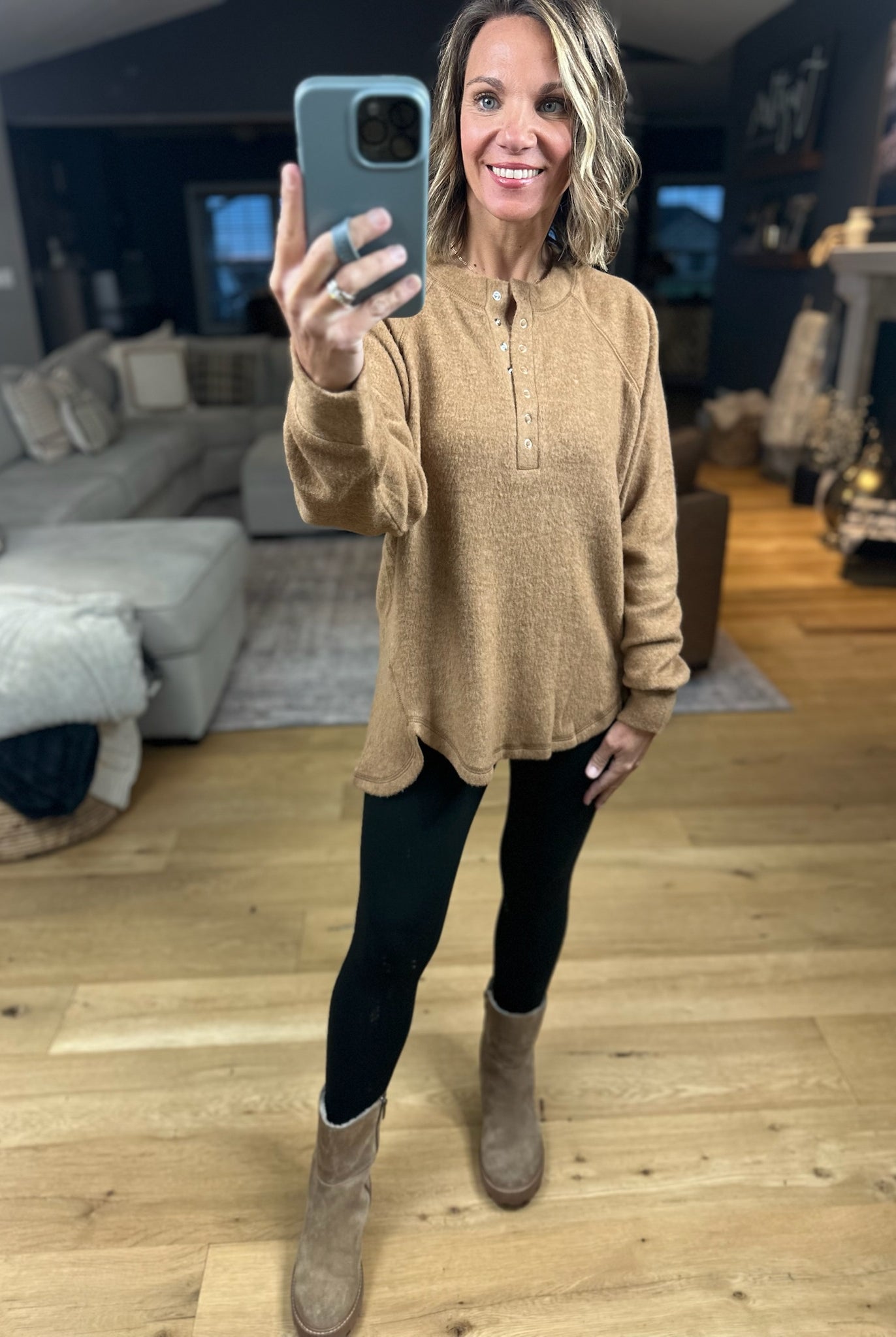 Back & Forth Brushed Fleece Henley - Multiple Options-Long Sleeves-Zenana-Anna Kaytes Boutique, Women's Fashion Boutique in Grinnell, Iowa