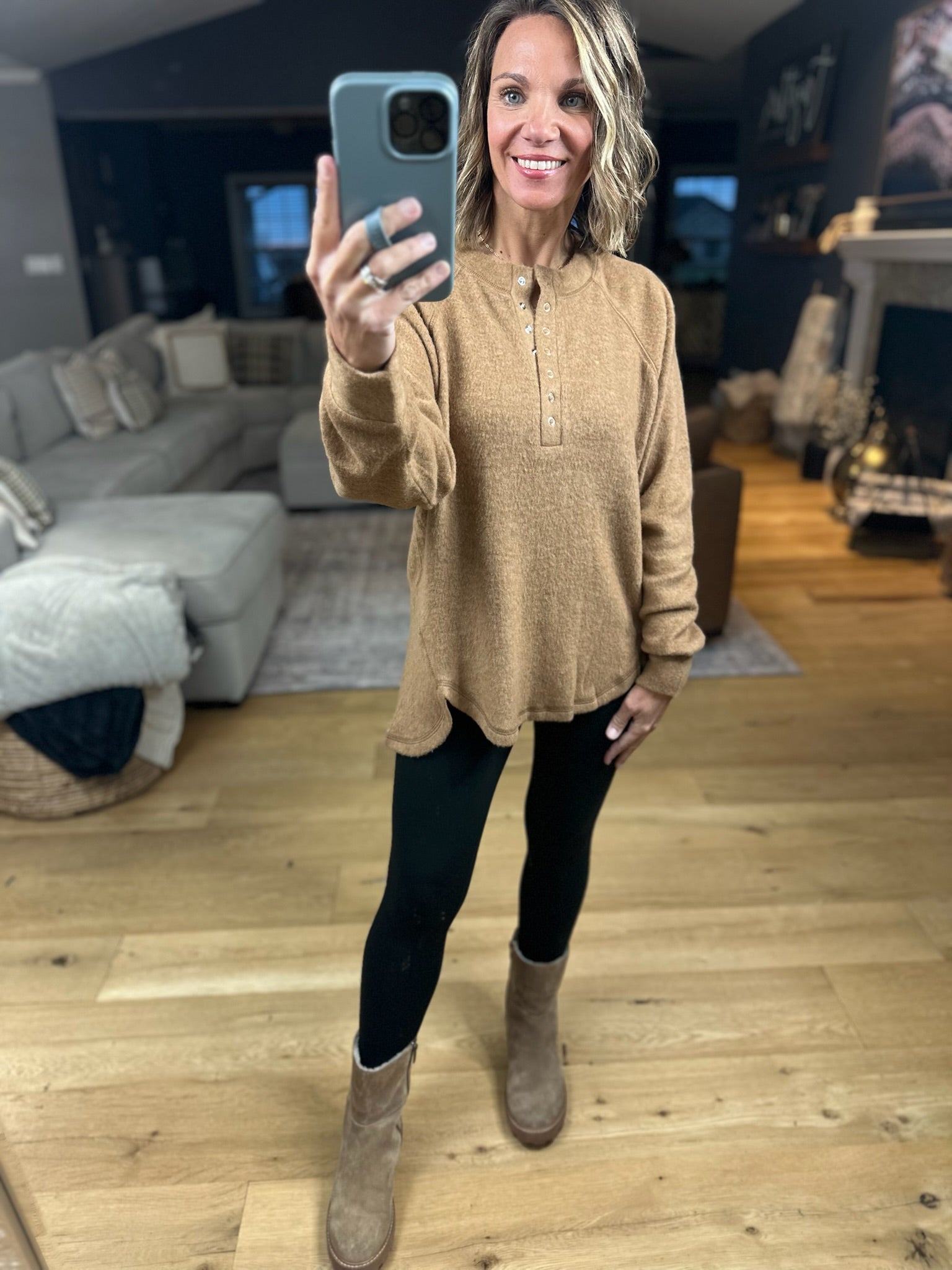 Back & Forth Brushed Fleece Henley - Multiple Options-Long Sleeves-Zenana-Anna Kaytes Boutique, Women's Fashion Boutique in Grinnell, Iowa