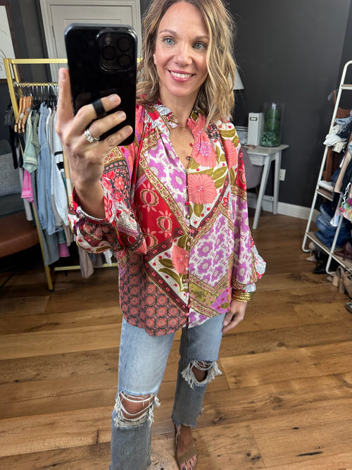 Love On Top Patterned Button-Down Top - Multi-Entro T22052-Anna Kaytes Boutique, Women's Fashion Boutique in Grinnell, Iowa