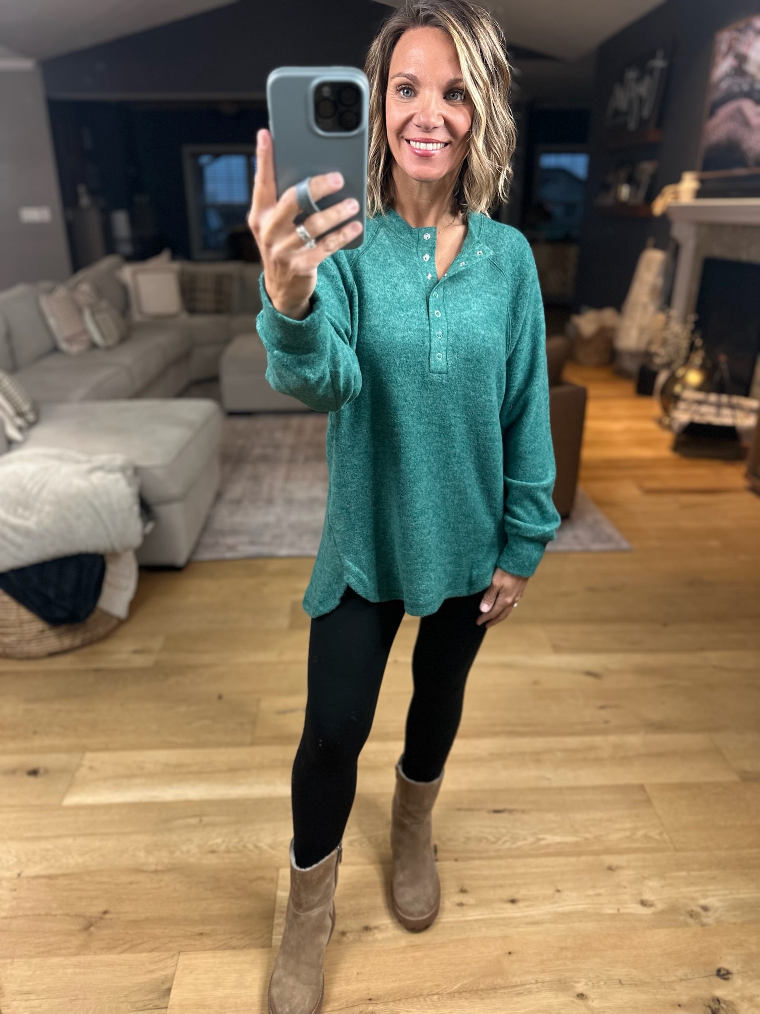 Back & Forth Brushed Fleece Henley - Multiple Options-Long Sleeves-Zenana-Anna Kaytes Boutique, Women's Fashion Boutique in Grinnell, Iowa