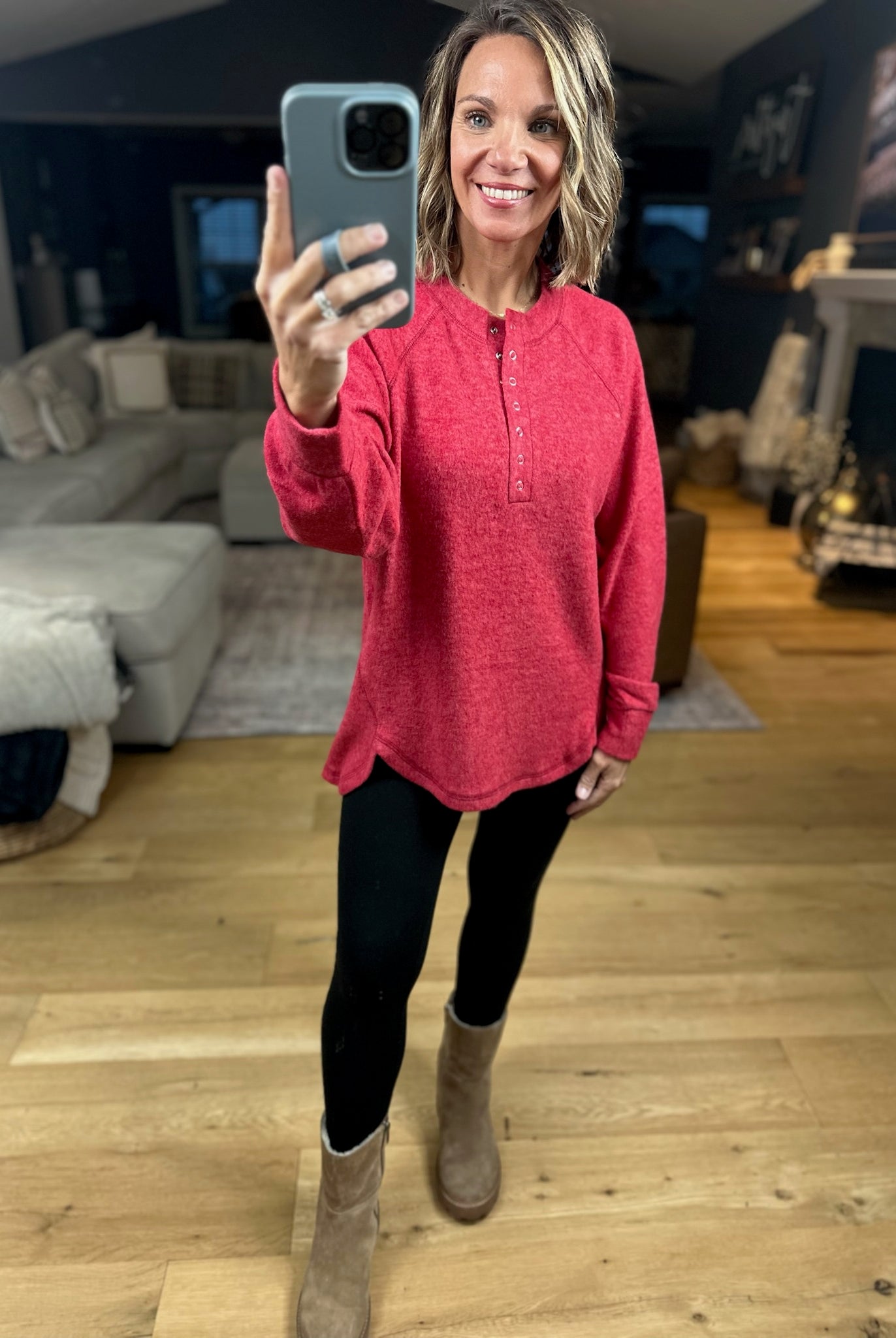 Back & Forth Brushed Fleece Henley - Multiple Options-Long Sleeves-Zenana-Anna Kaytes Boutique, Women's Fashion Boutique in Grinnell, Iowa