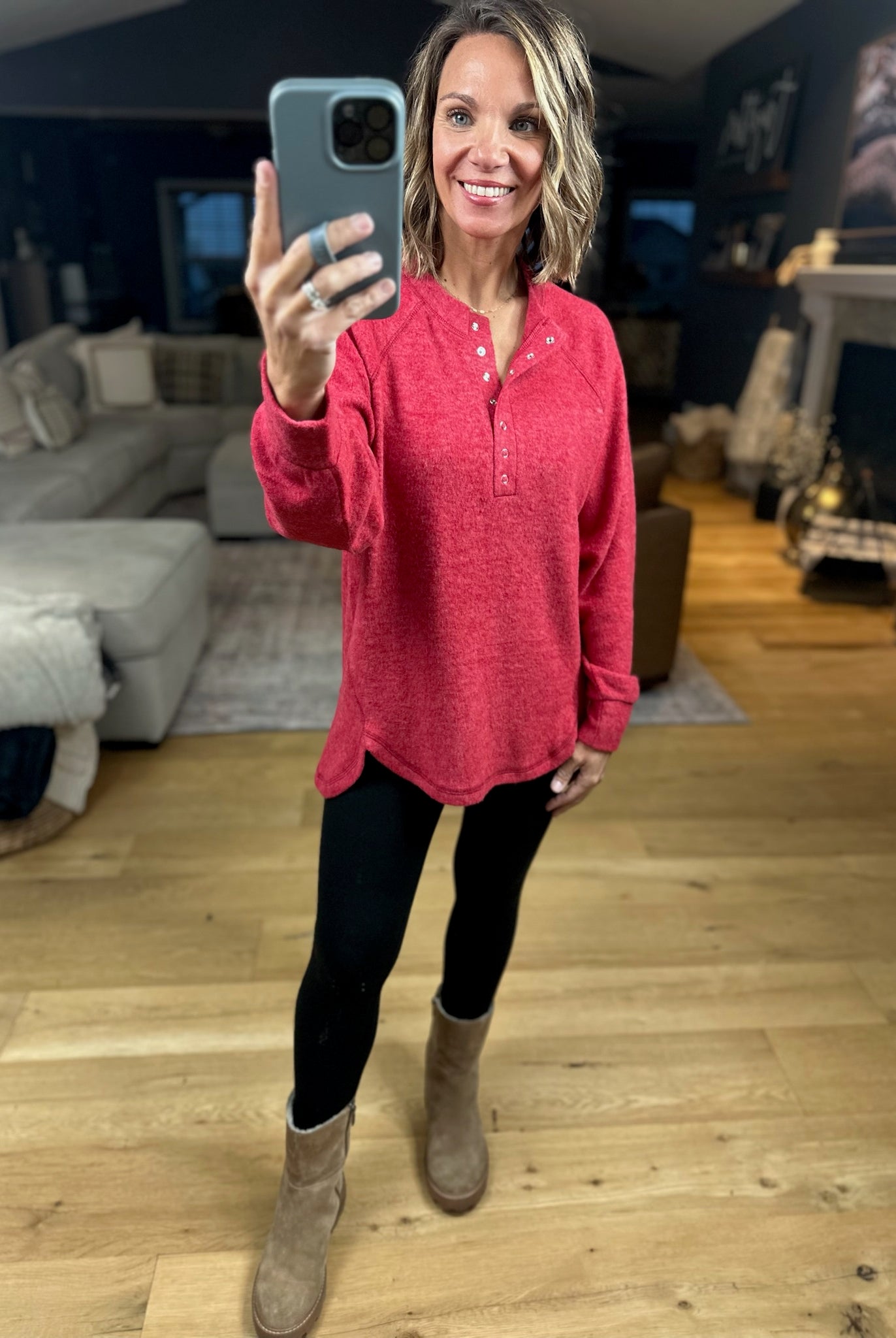 Back & Forth Brushed Fleece Henley - Multiple Options-Long Sleeves-Zenana-Anna Kaytes Boutique, Women's Fashion Boutique in Grinnell, Iowa