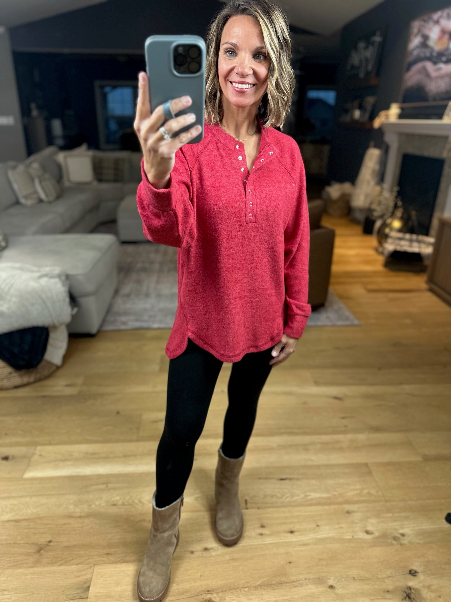 Back & Forth Brushed Fleece Henley - Multiple Options-Long Sleeves-Zenana-Anna Kaytes Boutique, Women's Fashion Boutique in Grinnell, Iowa