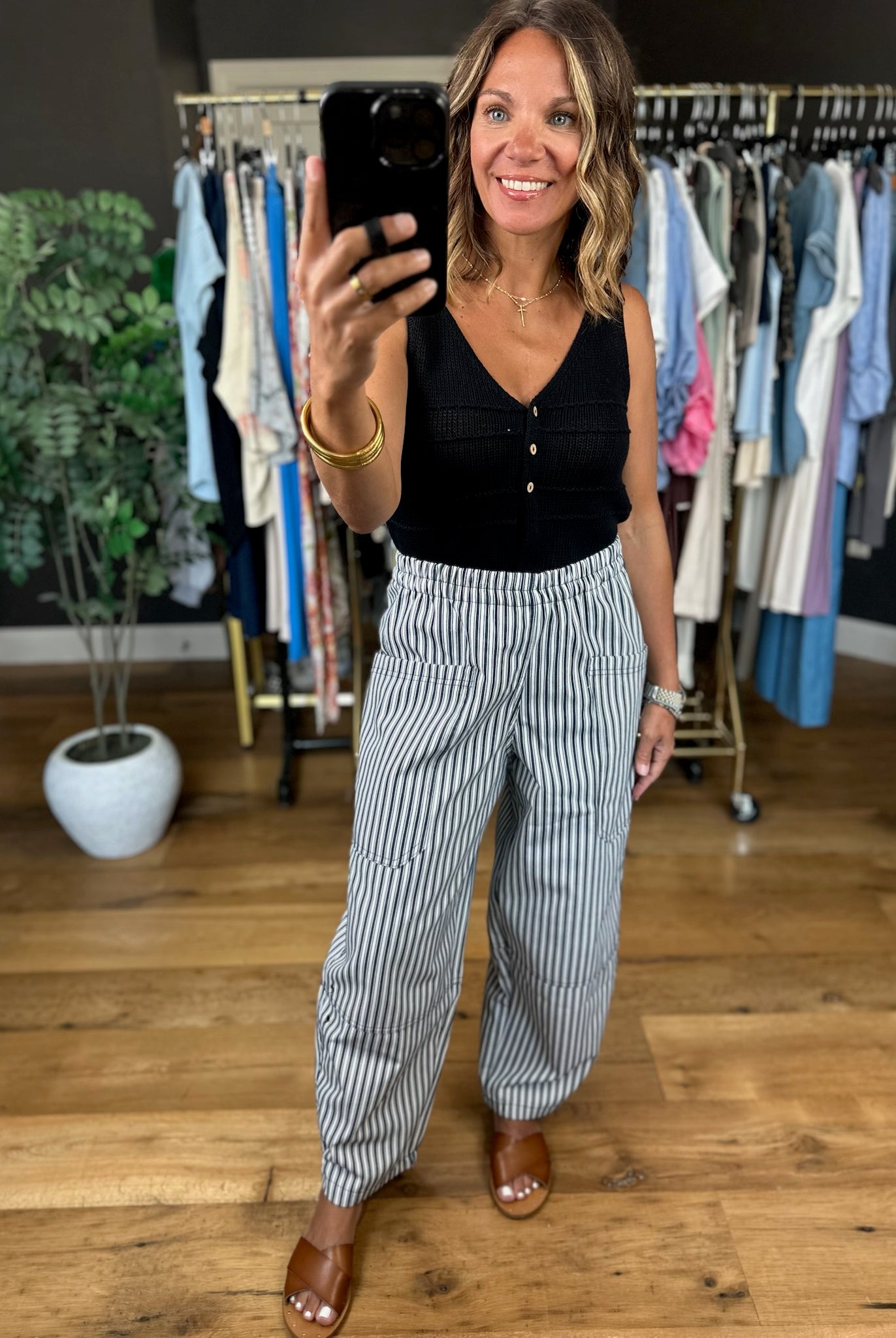 The Cecelia Striped Barrel Pant-Pants-Blu Pepper-Anna Kaytes Boutique, Women's Fashion Boutique in Grinnell, Iowa