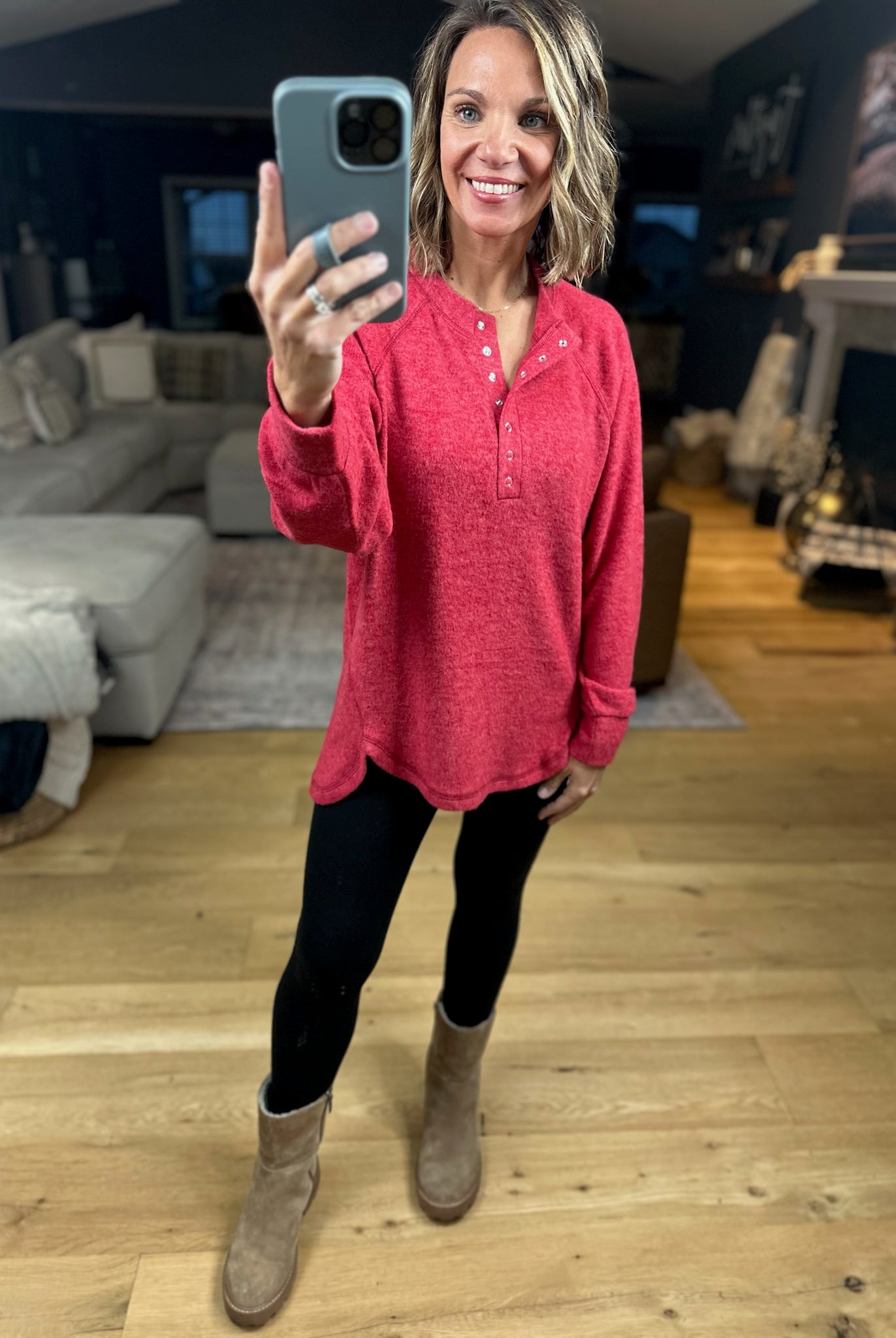 Back & Forth Brushed Fleece Henley - Multiple Options-Long Sleeves-Zenana-Anna Kaytes Boutique, Women's Fashion Boutique in Grinnell, Iowa
