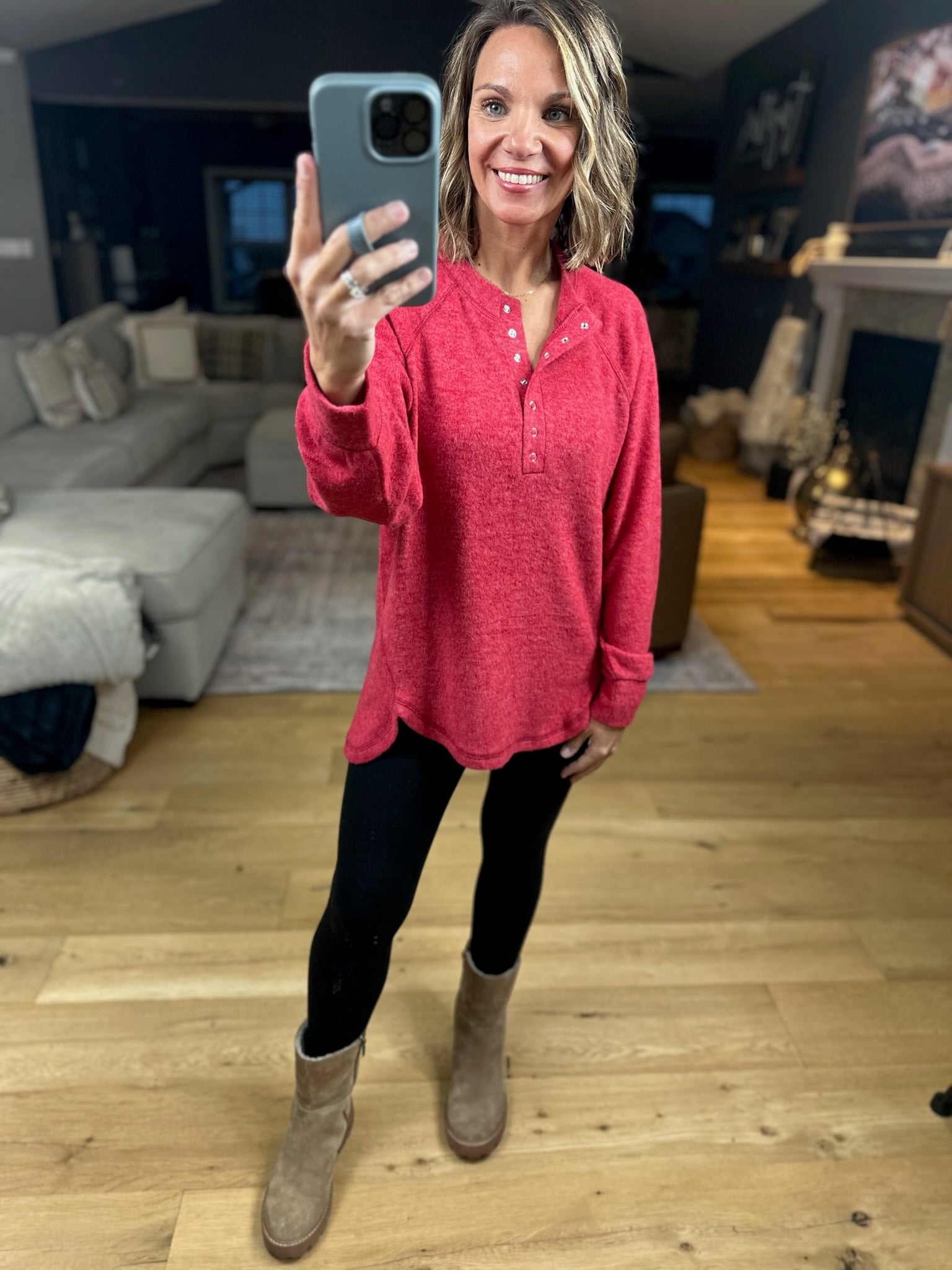 Back & Forth Brushed Fleece Henley - Multiple Options-Long Sleeves-Zenana-Anna Kaytes Boutique, Women's Fashion Boutique in Grinnell, Iowa