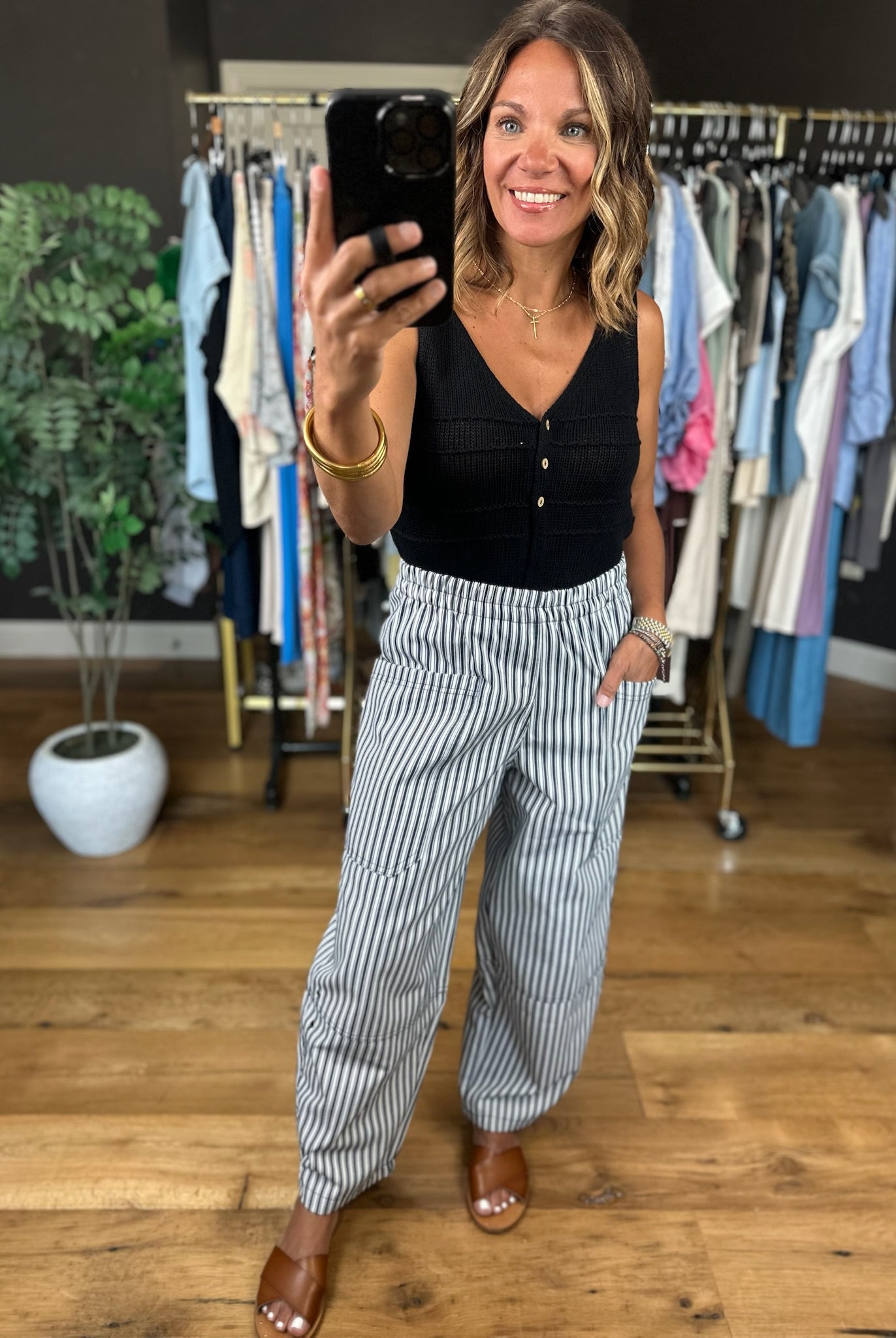The Cecelia Striped Barrel Pant-Pants-Blu Pepper-Anna Kaytes Boutique, Women's Fashion Boutique in Grinnell, Iowa