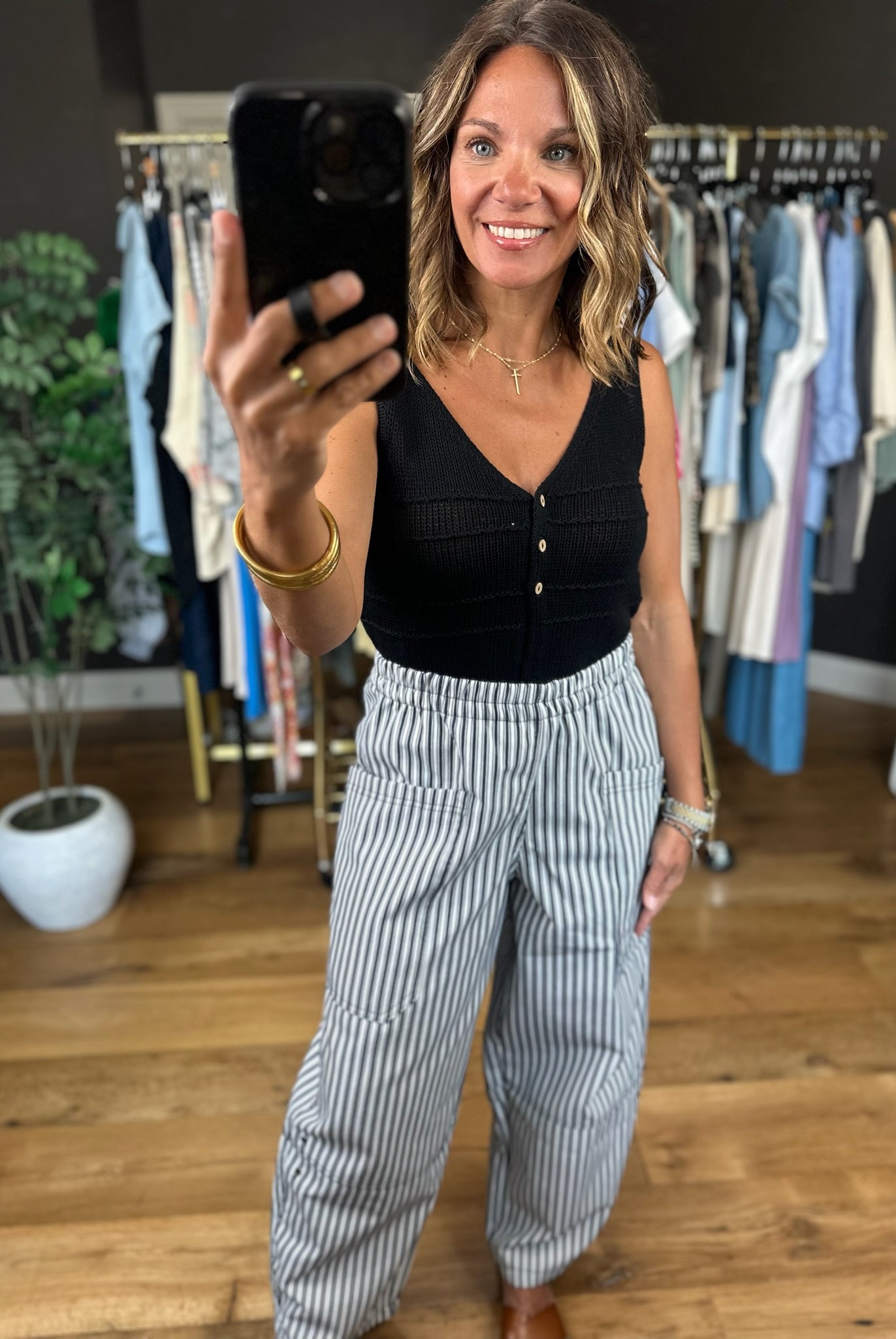 The Cecelia Striped Barrel Pant-Pants-Blu Pepper-Anna Kaytes Boutique, Women's Fashion Boutique in Grinnell, Iowa