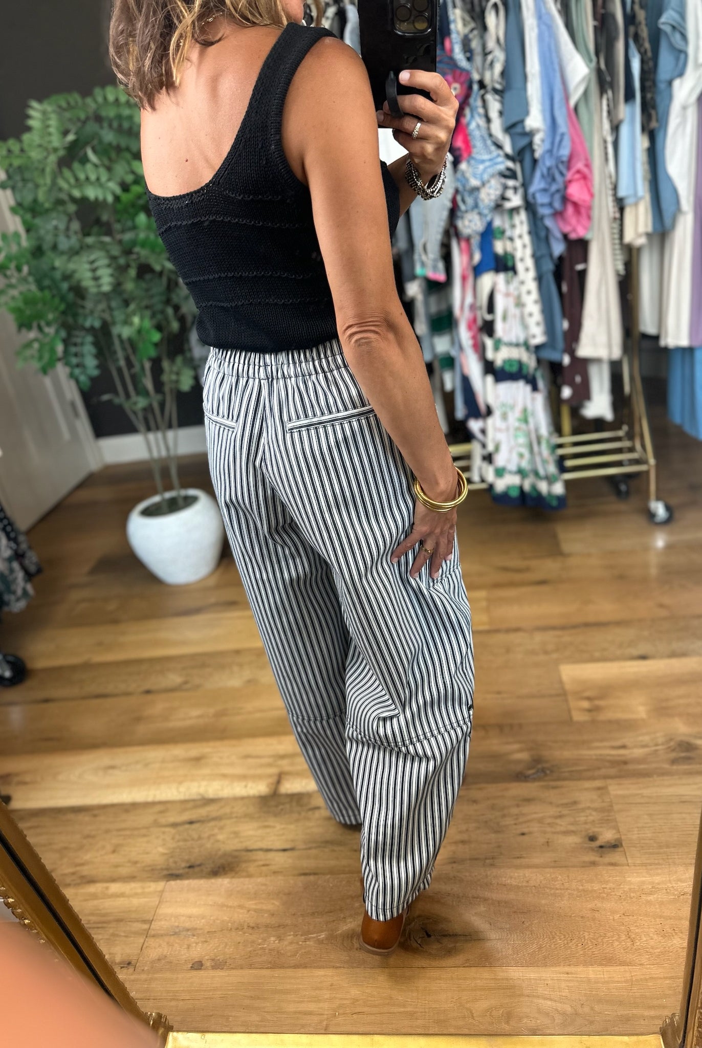 The Cecelia Striped Barrel Pant-Pants-Blu Pepper-Anna Kaytes Boutique, Women's Fashion Boutique in Grinnell, Iowa