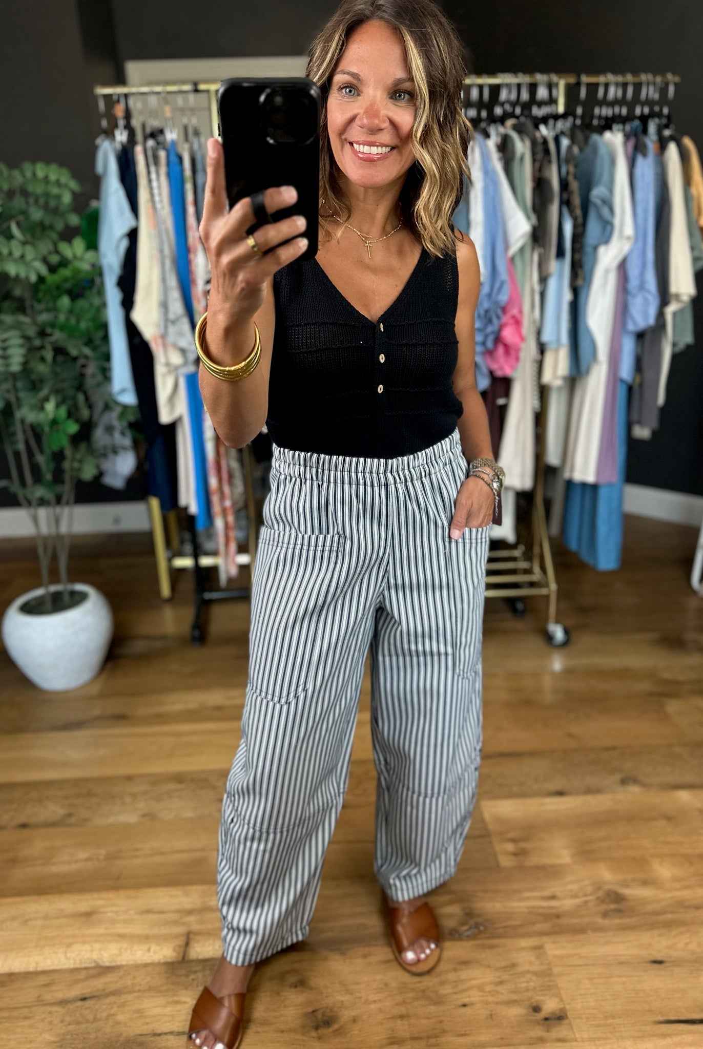 The Cecelia Striped Barrel Pant-Pants-Blu Pepper-Anna Kaytes Boutique, Women's Fashion Boutique in Grinnell, Iowa