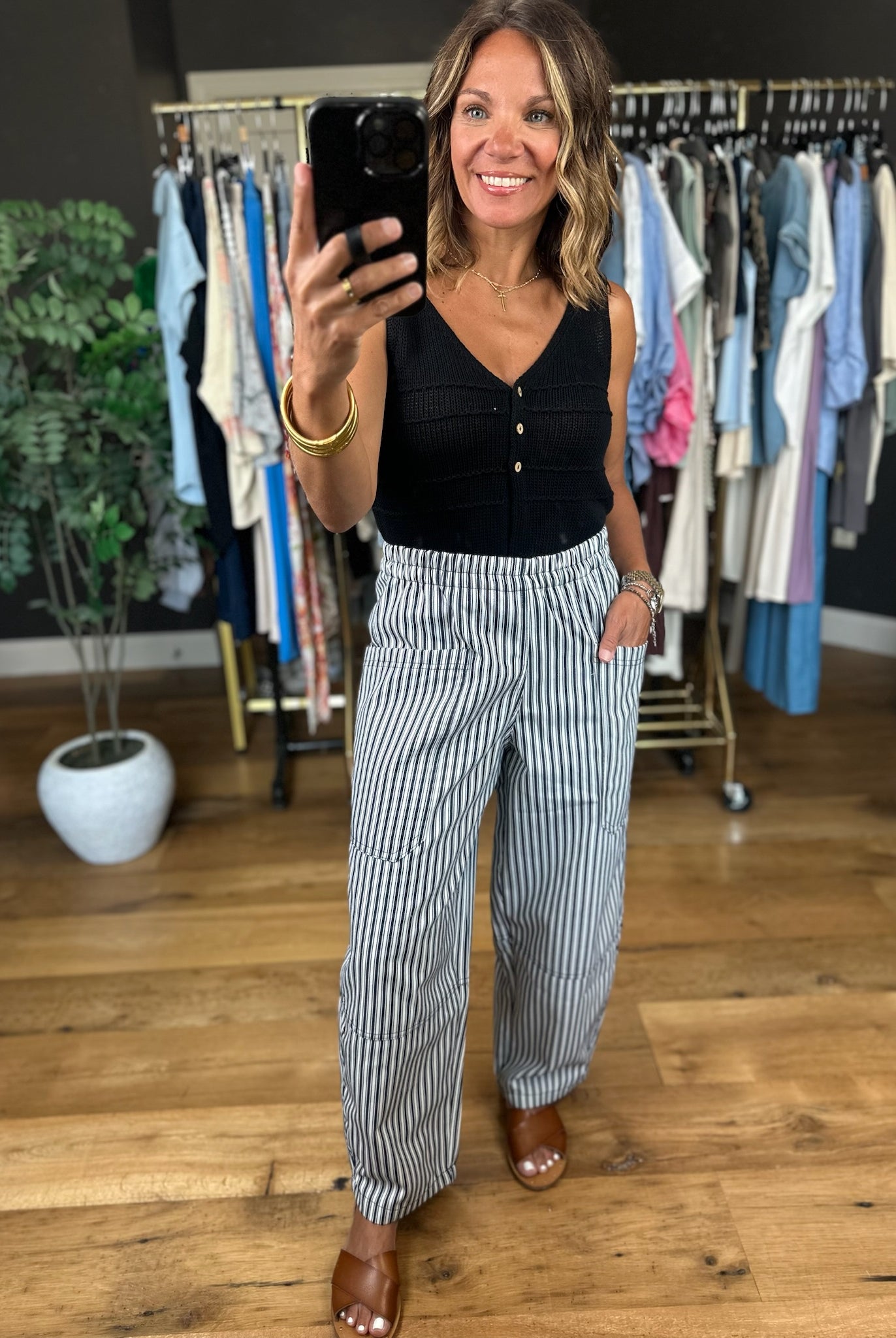 The Cecelia Striped Barrel Pant-Pants-Blu Pepper-Anna Kaytes Boutique, Women's Fashion Boutique in Grinnell, Iowa