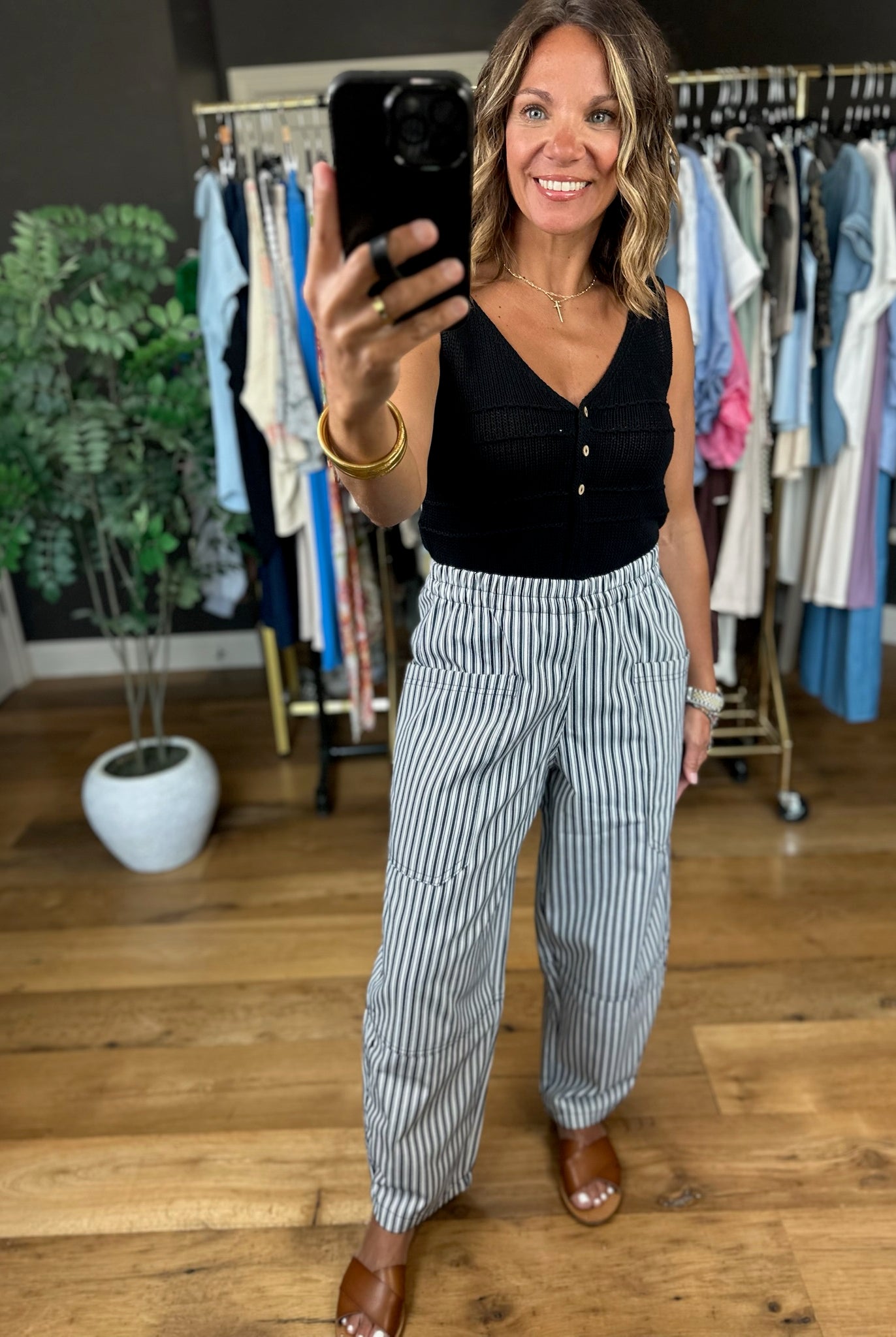The Cecelia Striped Barrel Pant-Pants-Blu Pepper-Anna Kaytes Boutique, Women's Fashion Boutique in Grinnell, Iowa