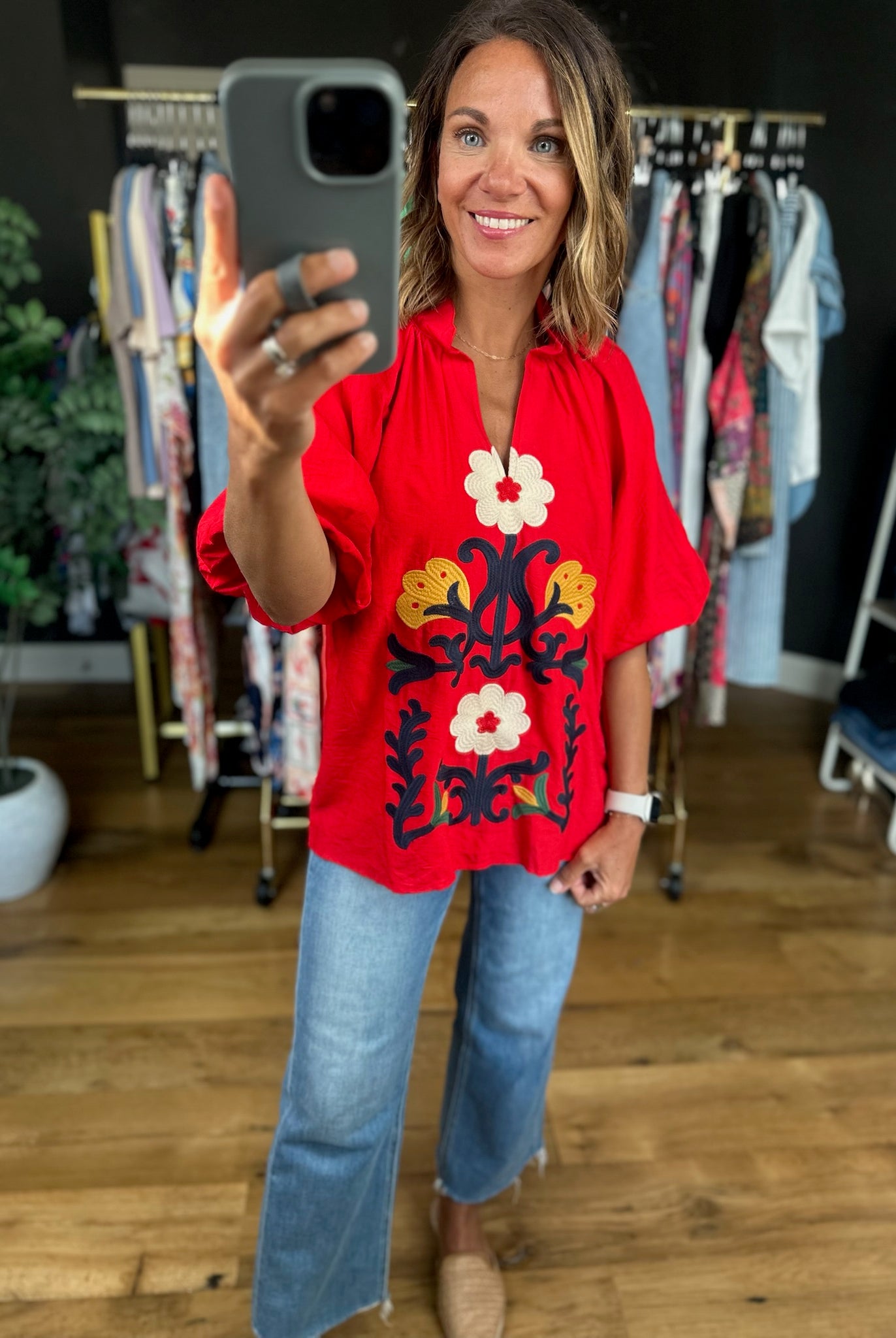 Around The World Embroidery Detail Top-Short Sleeves-Umgee-Anna Kaytes Boutique, Women's Fashion Boutique in Grinnell, Iowa