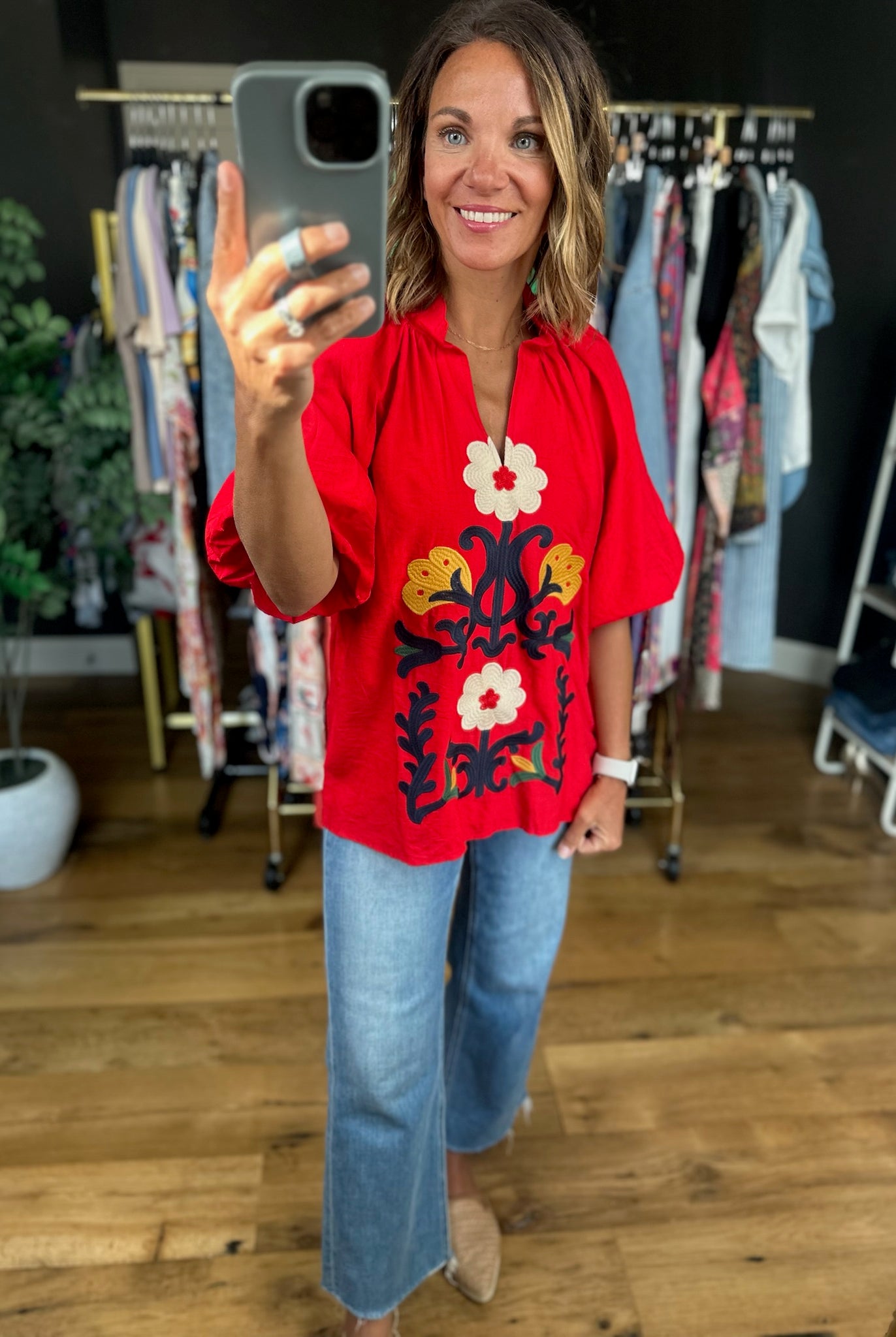 Around The World Embroidery Detail Top-Short Sleeves-Umgee-Anna Kaytes Boutique, Women's Fashion Boutique in Grinnell, Iowa