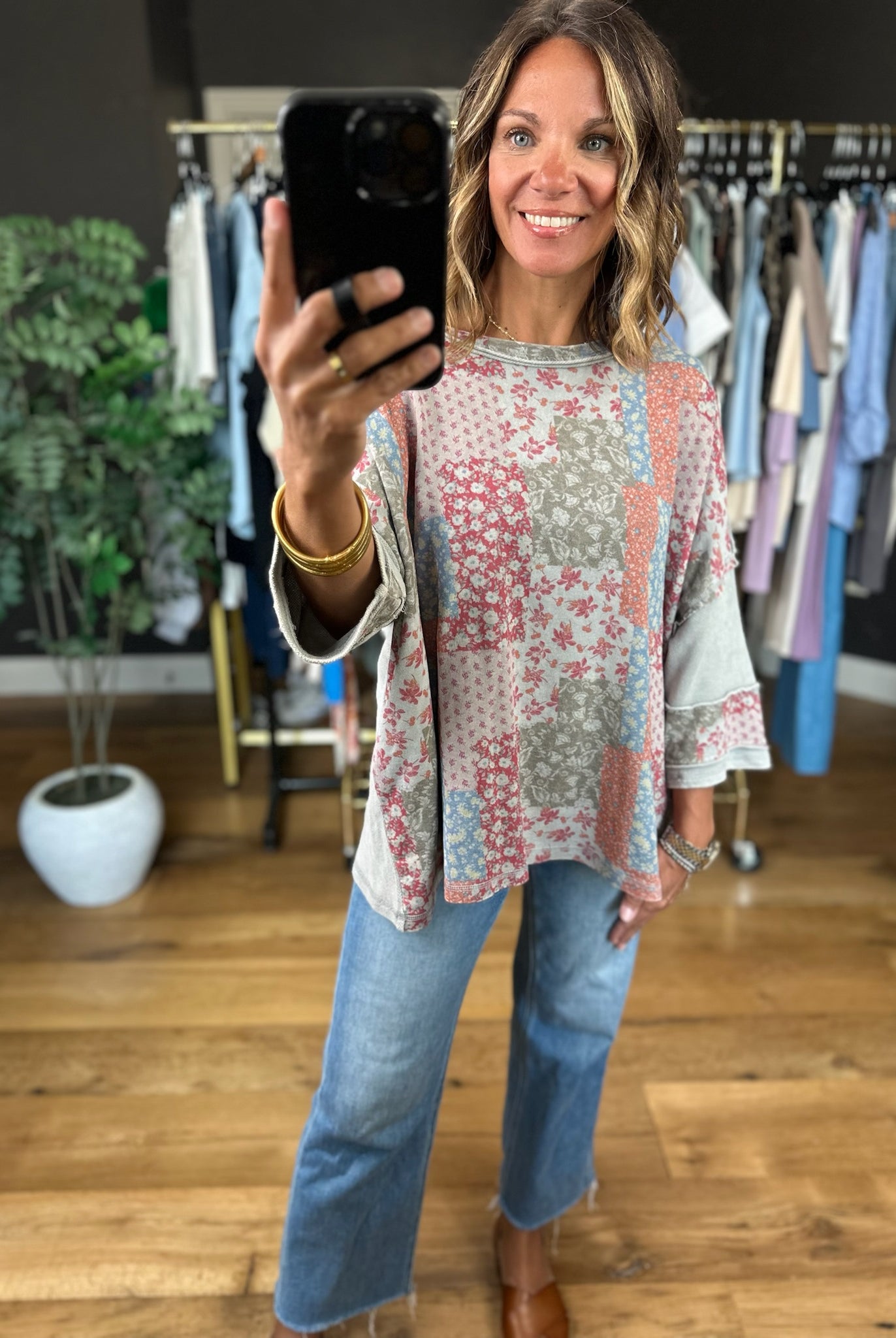 What To Say Patchwork Top-Short Sleeves-Easel-Anna Kaytes Boutique, Women's Fashion Boutique in Grinnell, Iowa