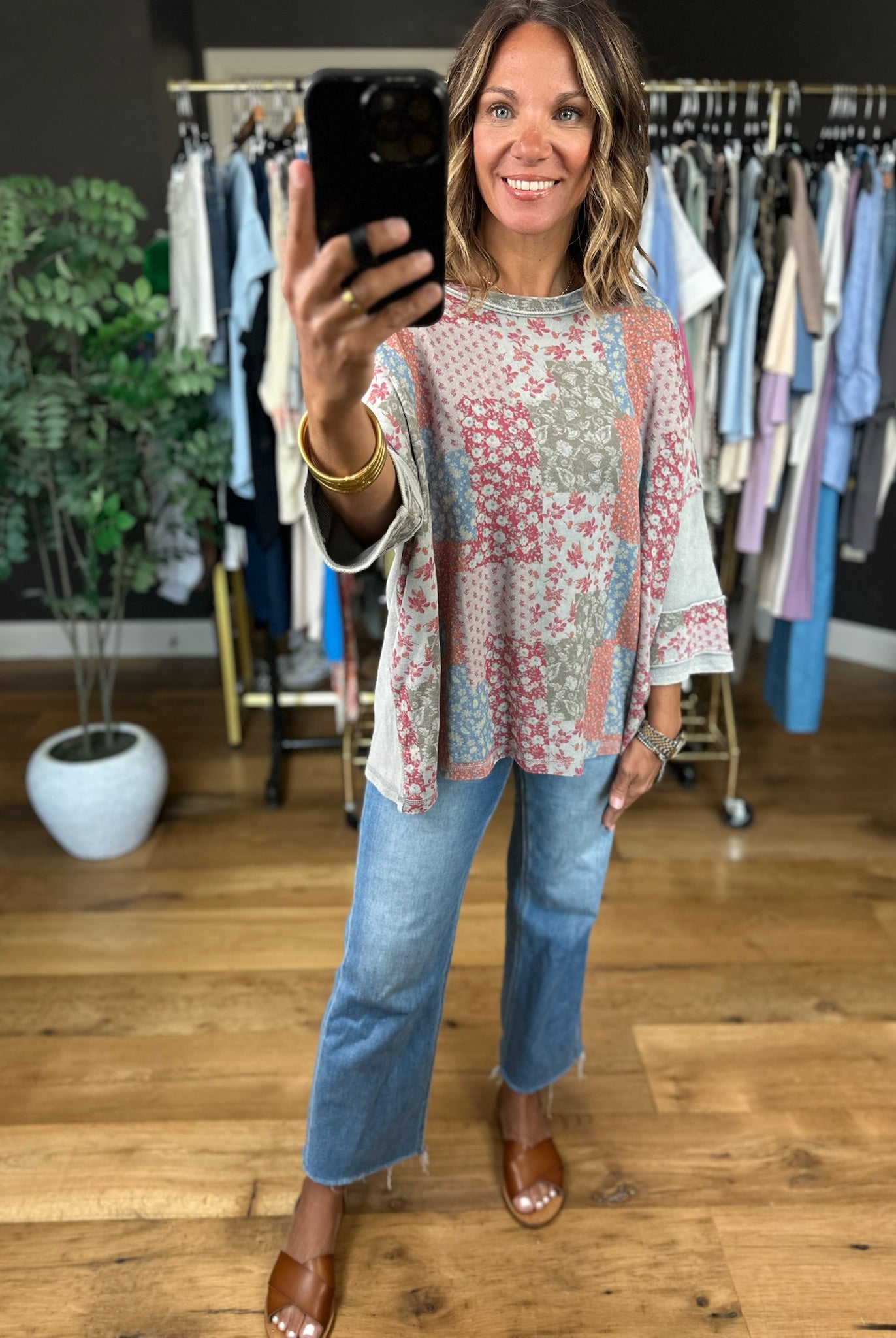 What To Say Patchwork Top-Short Sleeves-Easel-Anna Kaytes Boutique, Women's Fashion Boutique in Grinnell, Iowa