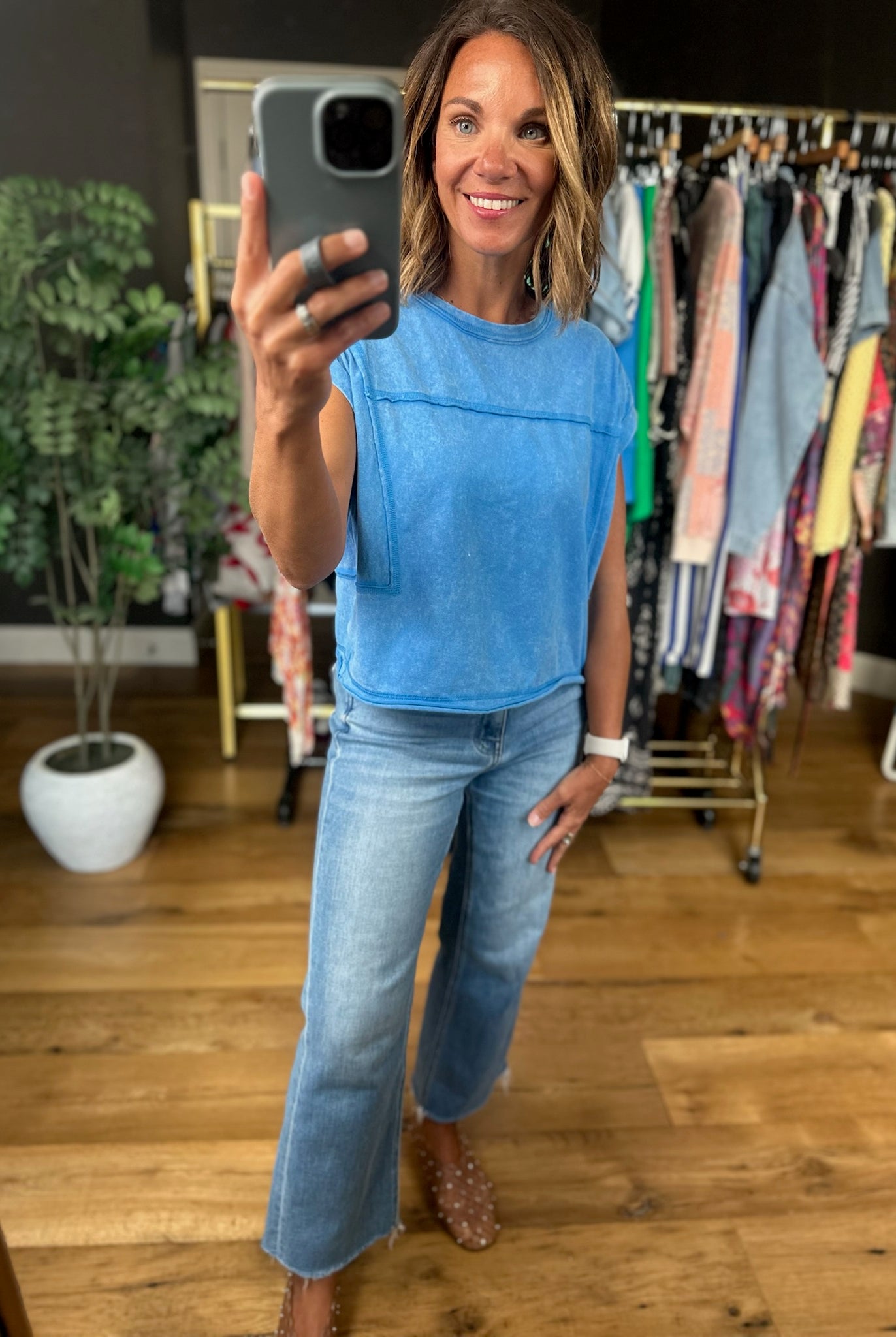 Blue Crush Raw Hem Washed Tee-Short Sleeves-Anna Kaytes Boutique-Anna Kaytes Boutique, Women's Fashion Boutique in Grinnell, Iowa