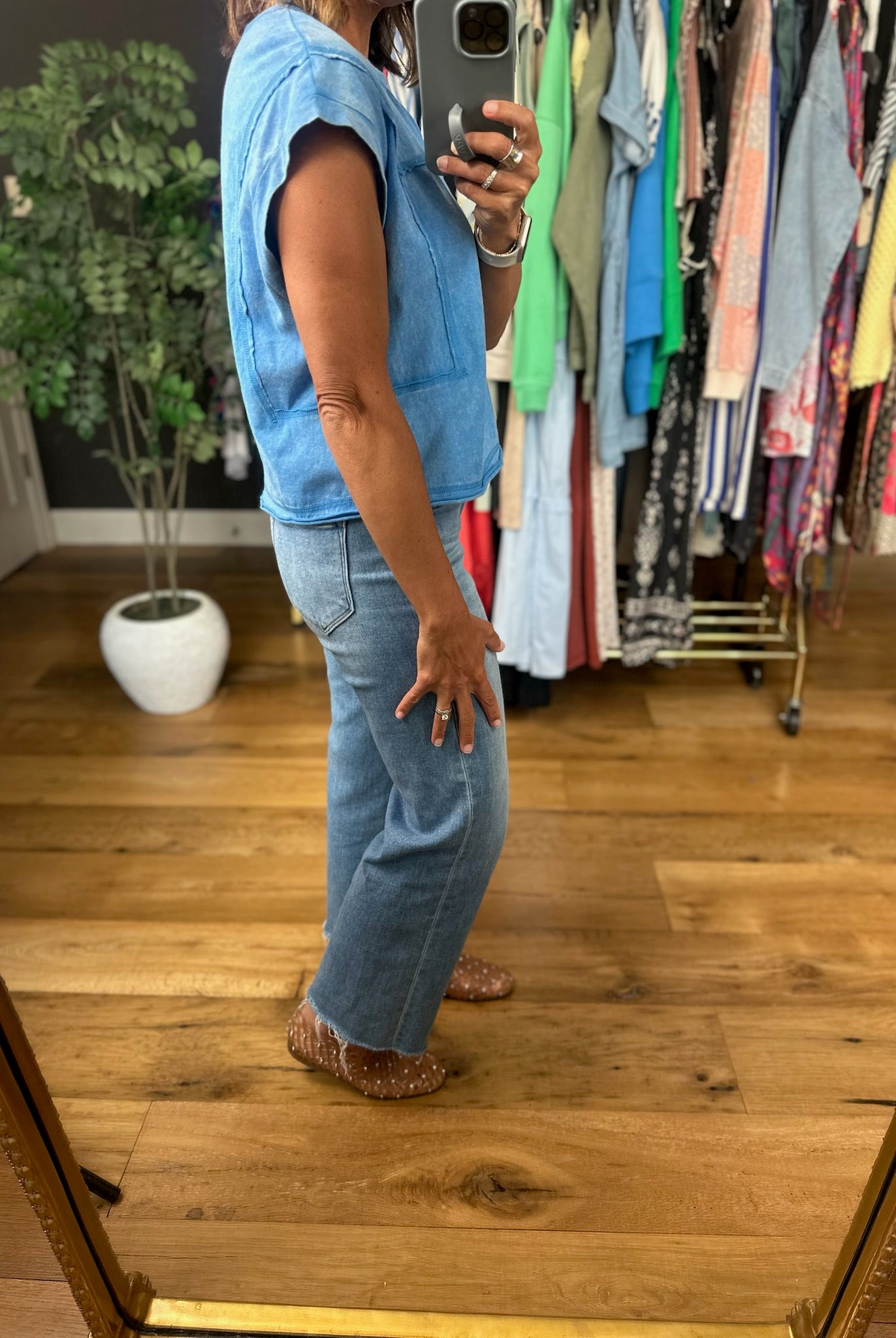 Blue Crush Raw Hem Washed Tee-Short Sleeves-Anna Kaytes Boutique-Anna Kaytes Boutique, Women's Fashion Boutique in Grinnell, Iowa