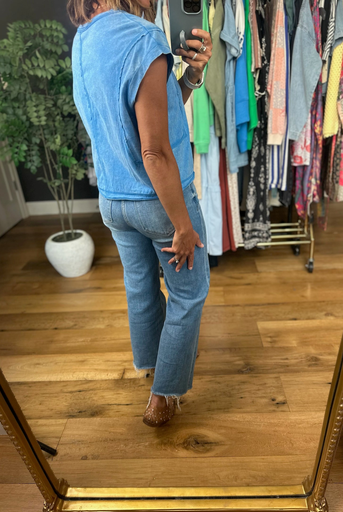 Blue Crush Raw Hem Washed Tee-Short Sleeves-Anna Kaytes Boutique-Anna Kaytes Boutique, Women's Fashion Boutique in Grinnell, Iowa