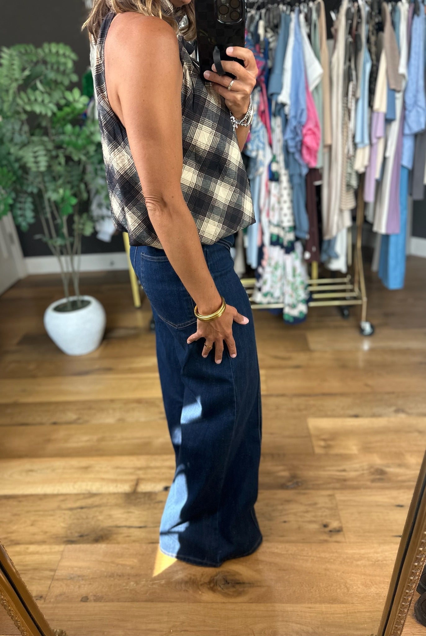 In My Notes Plaid Top-Sleeveless-THML-Anna Kaytes Boutique, Women's Fashion Boutique in Grinnell, Iowa