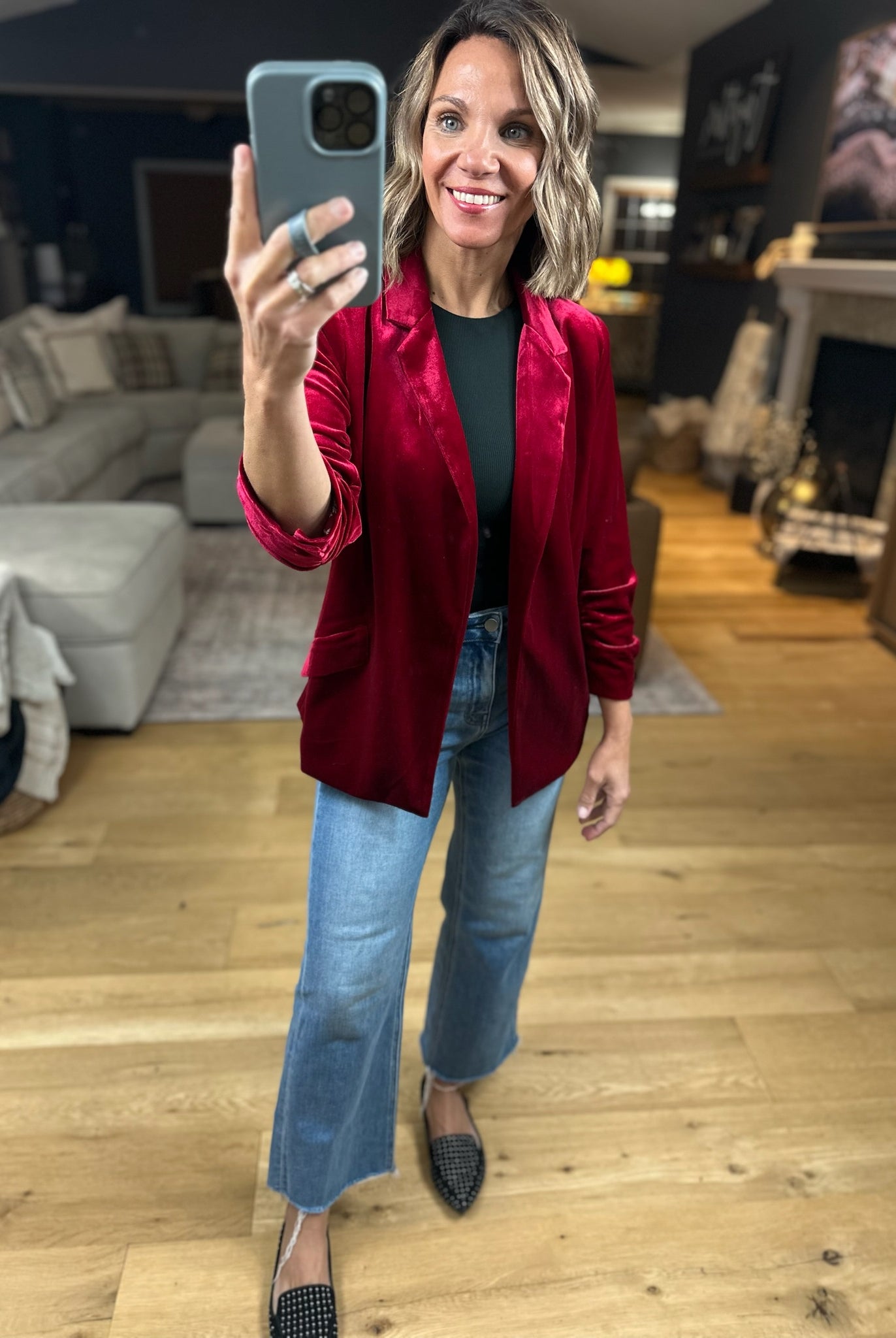 Matters Most Velvet Blazer-Sweaters-Skies Are Blue-Anna Kaytes Boutique, Women's Fashion Boutique in Grinnell, Iowa