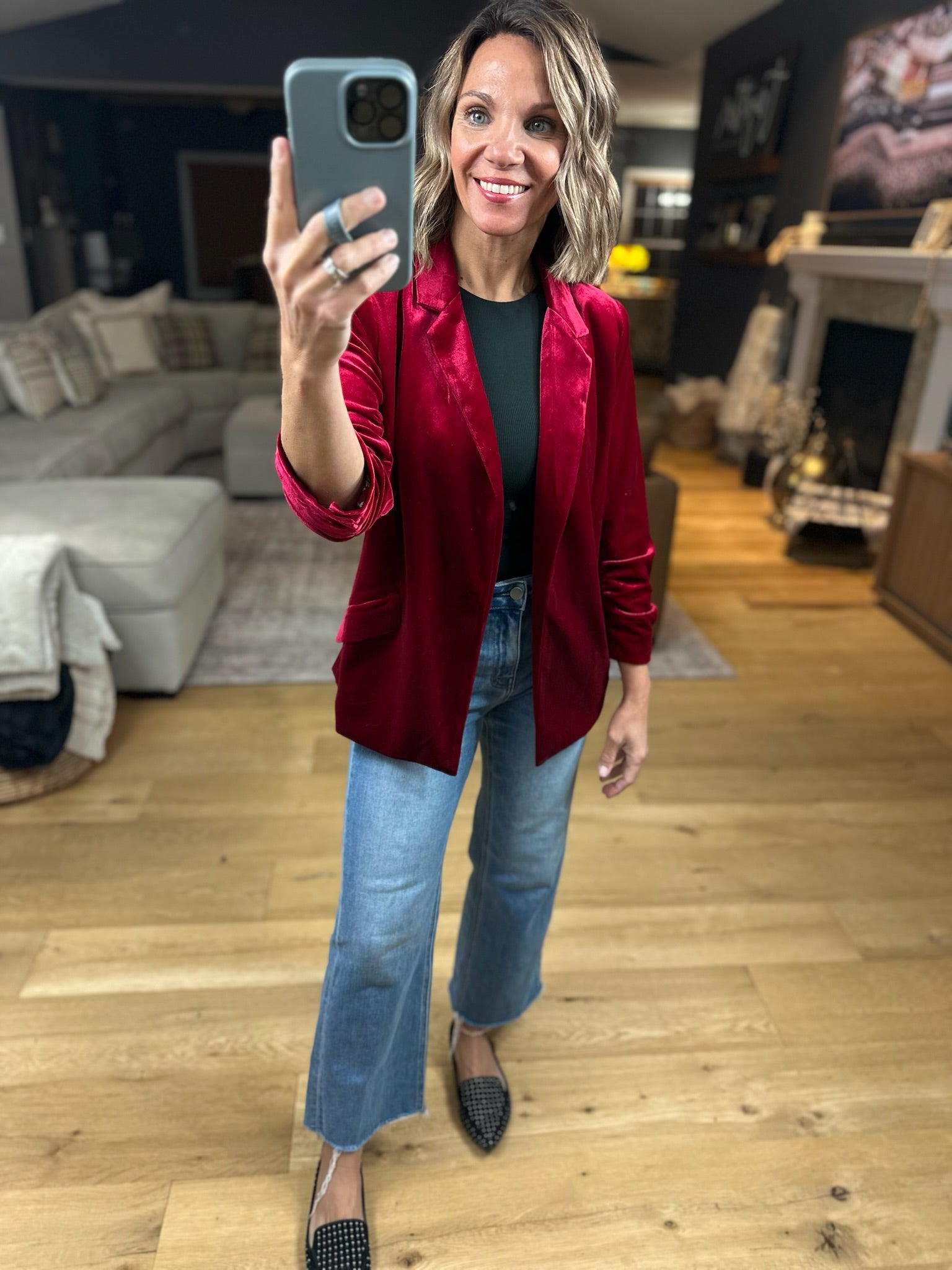 Matters Most Velvet Blazer-Sweaters-Skies Are Blue-Anna Kaytes Boutique, Women's Fashion Boutique in Grinnell, Iowa