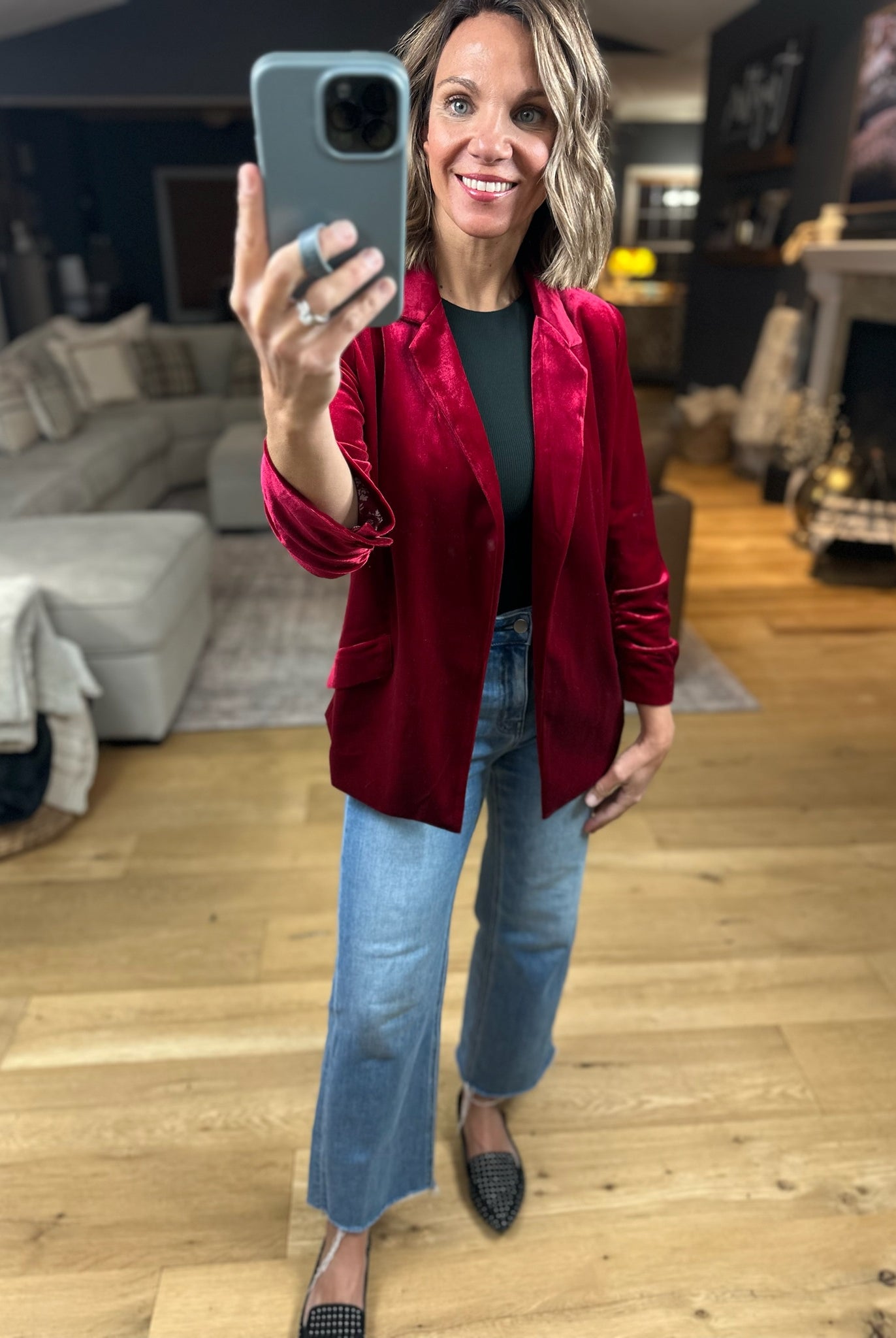 Matters Most Velvet Blazer-Sweaters-Skies Are Blue-Anna Kaytes Boutique, Women's Fashion Boutique in Grinnell, Iowa