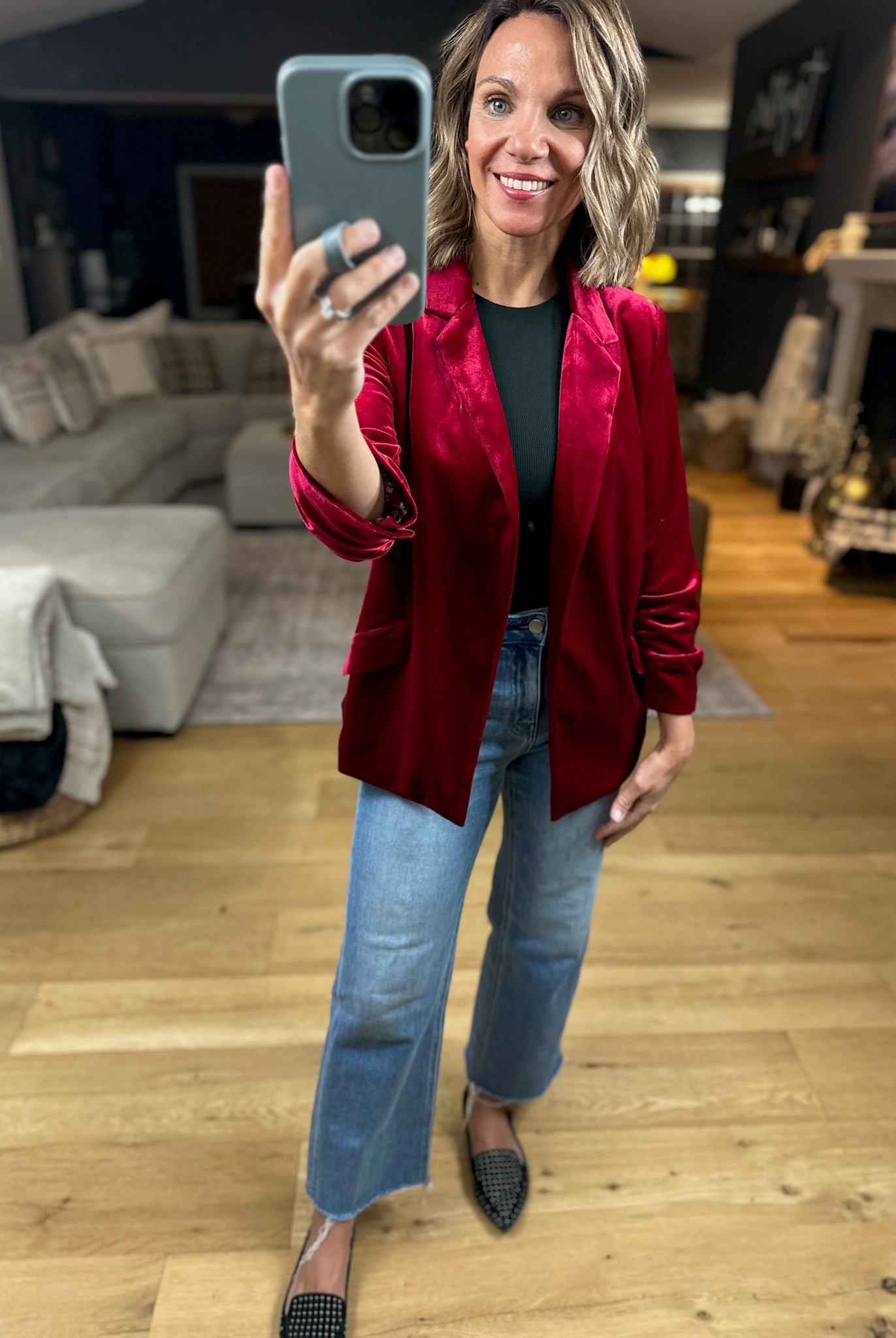 Matters Most Velvet Blazer-Sweaters-Skies Are Blue-Anna Kaytes Boutique, Women's Fashion Boutique in Grinnell, Iowa