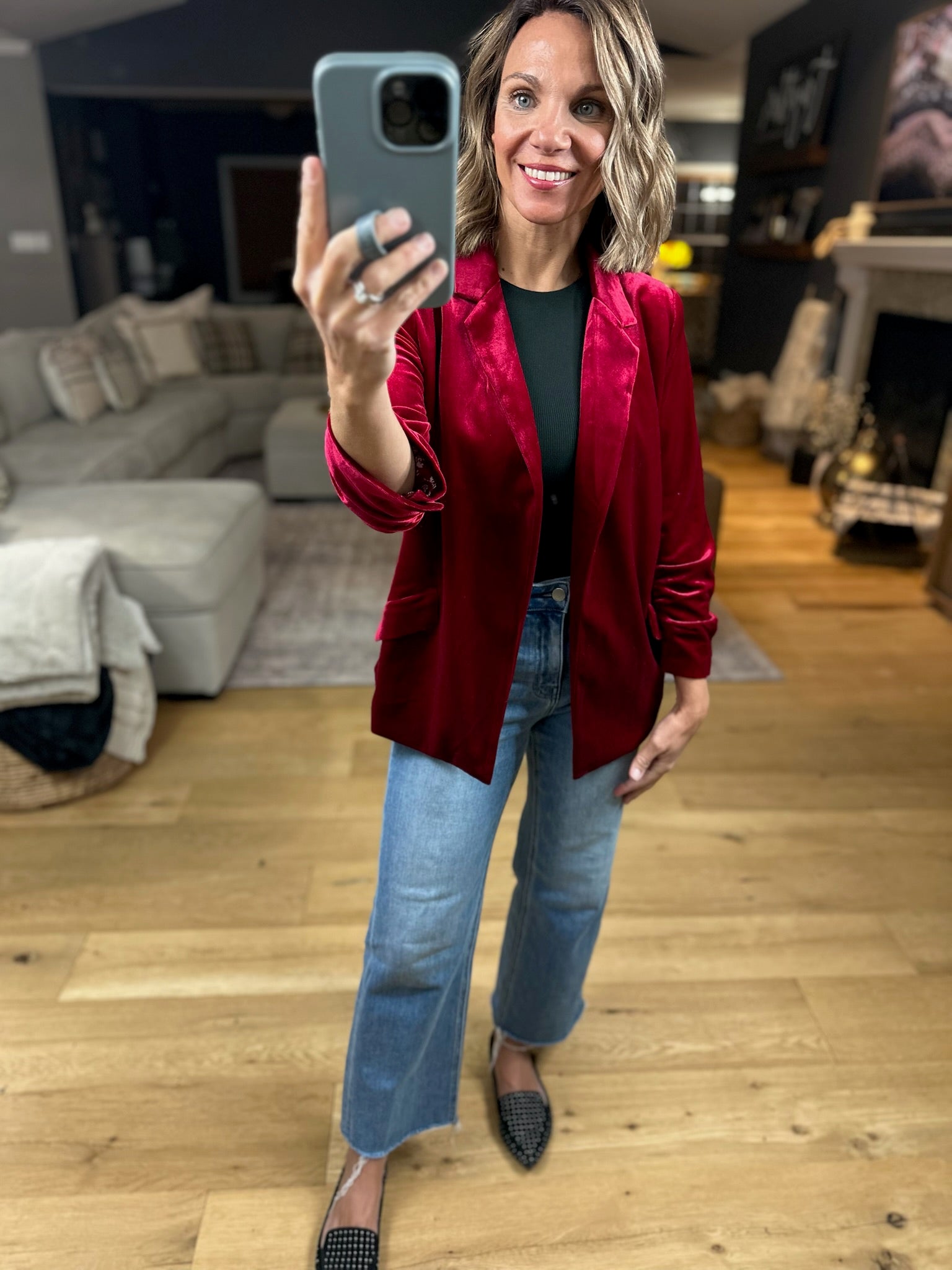 Matters Most Velvet Blazer-Sweaters-Skies Are Blue-Anna Kaytes Boutique, Women's Fashion Boutique in Grinnell, Iowa