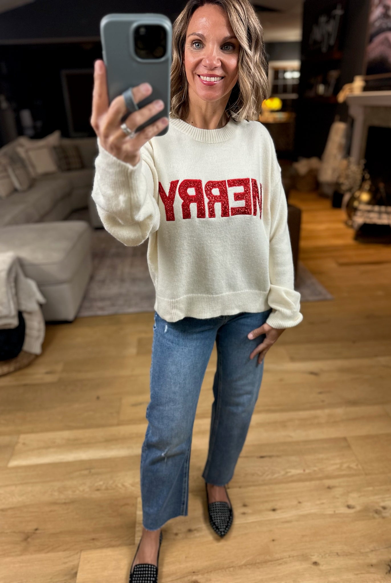 MERRY Crew Sweater-Sweaters-Wishlist-Anna Kaytes Boutique, Women's Fashion Boutique in Grinnell, Iowa