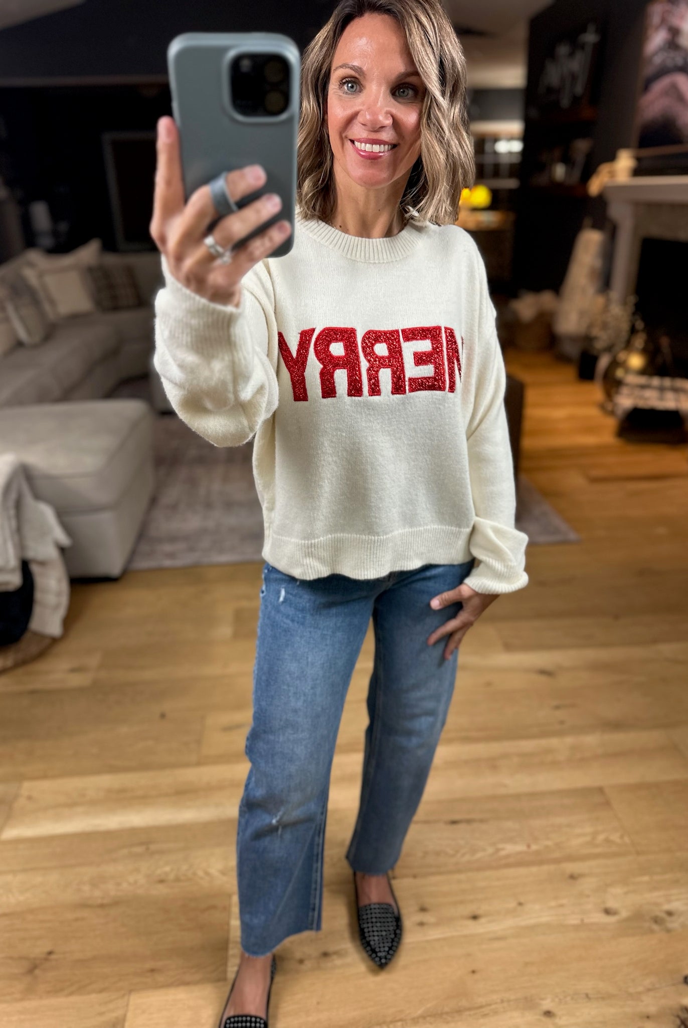 MERRY Crew Sweater-Sweaters-Wishlist-Anna Kaytes Boutique, Women's Fashion Boutique in Grinnell, Iowa