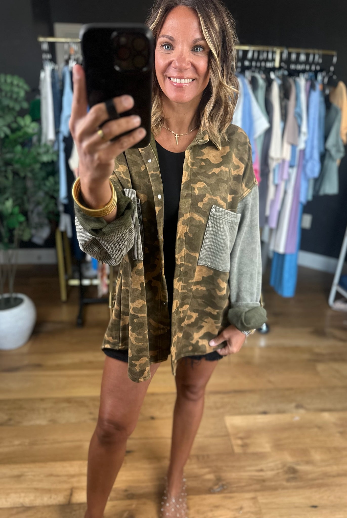 Out There Camo Jacket-Jackets-POL-Anna Kaytes Boutique, Women's Fashion Boutique in Grinnell, Iowa