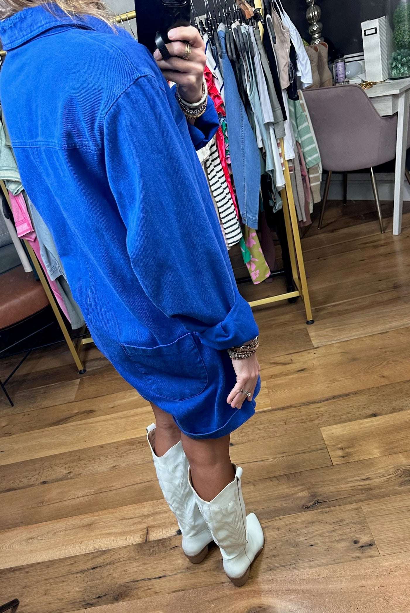 Broadway Babe Utility Button Romper - Blue-Rompers-Bucketlist IR5315-Anna Kaytes Boutique, Women's Fashion Boutique in Grinnell, Iowa