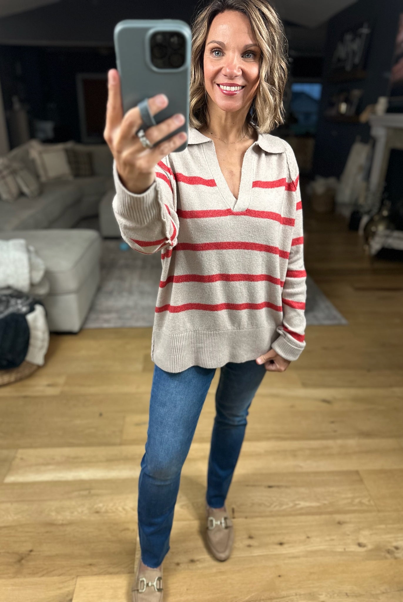 Conventional Holiday V-Neck Sweater-Sweaters-By Together-Anna Kaytes Boutique, Women's Fashion Boutique in Grinnell, Iowa