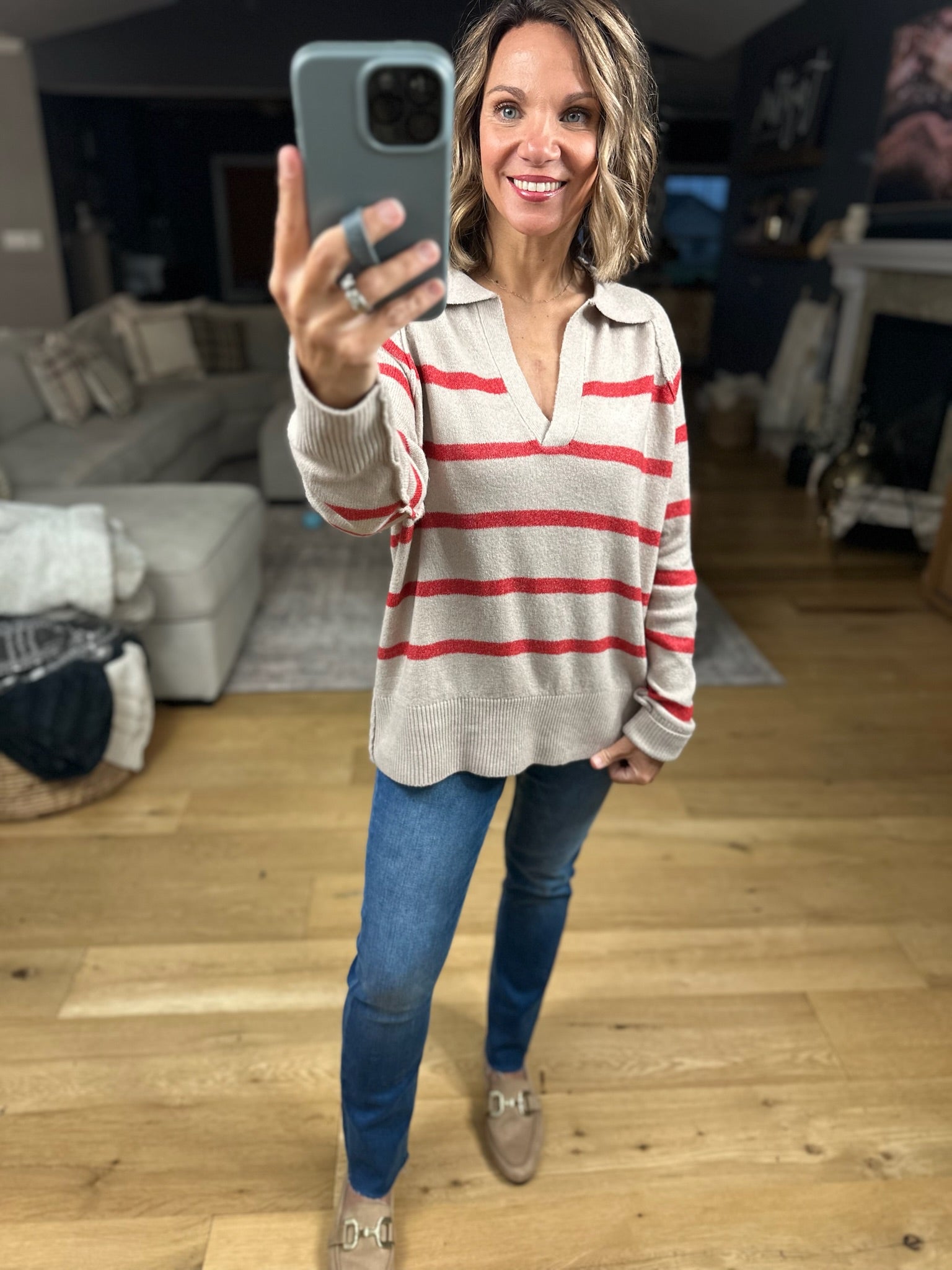 Conventional Holiday V-Neck Sweater-Sweaters-By Together-Anna Kaytes Boutique, Women's Fashion Boutique in Grinnell, Iowa