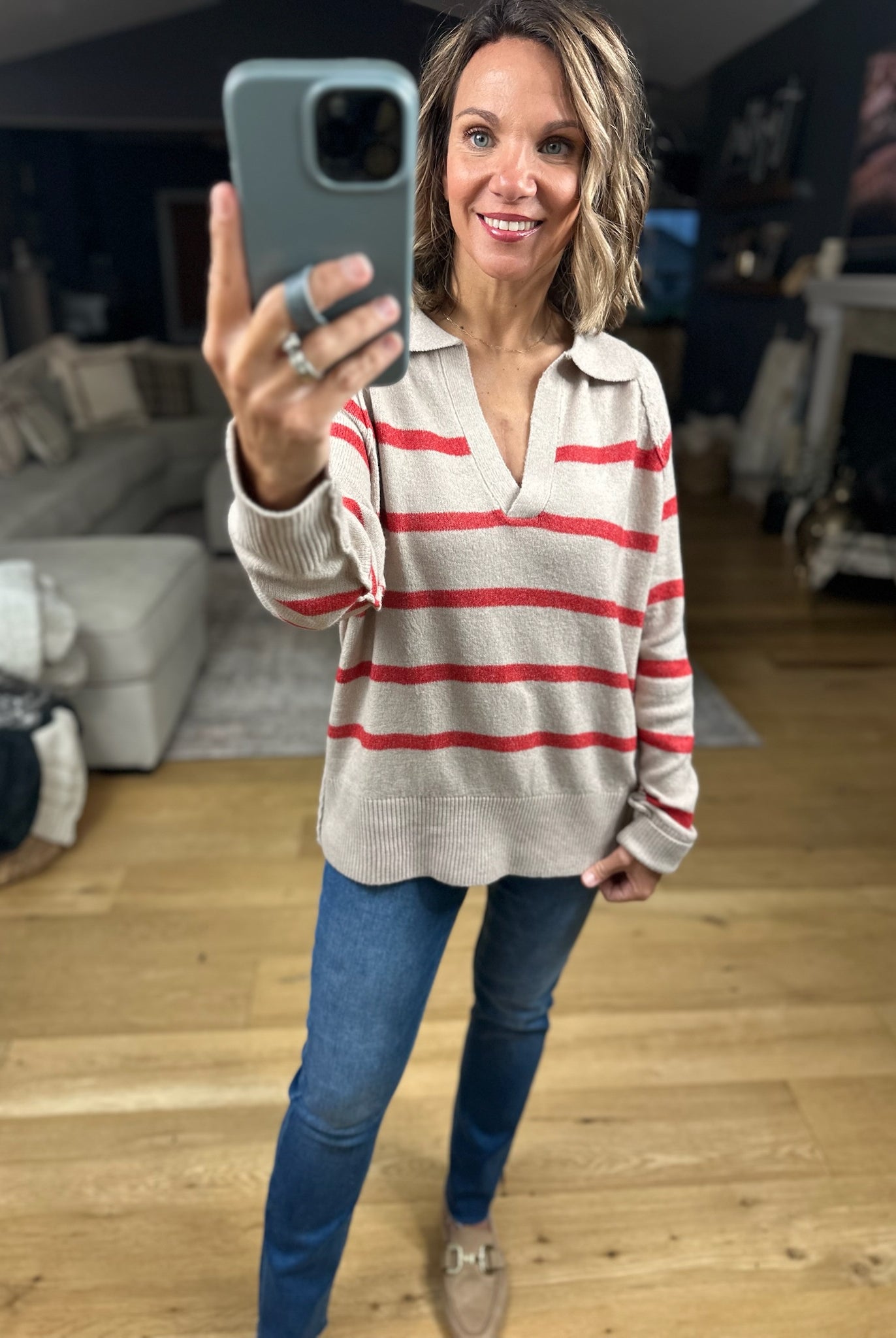 Conventional Holiday V-Neck Sweater-Sweaters-By Together-Anna Kaytes Boutique, Women's Fashion Boutique in Grinnell, Iowa