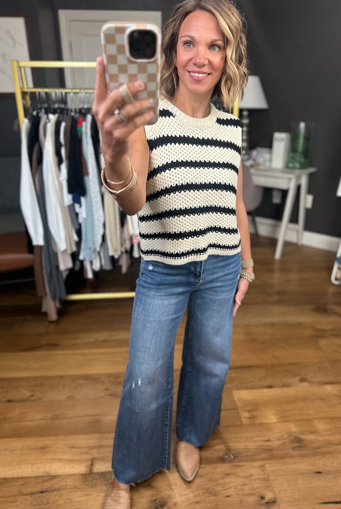 On the Edge Striped Knit Top -Black-Short Sleeves-La Miel-Anna Kaytes Boutique, Women's Fashion Boutique in Grinnell, Iowa