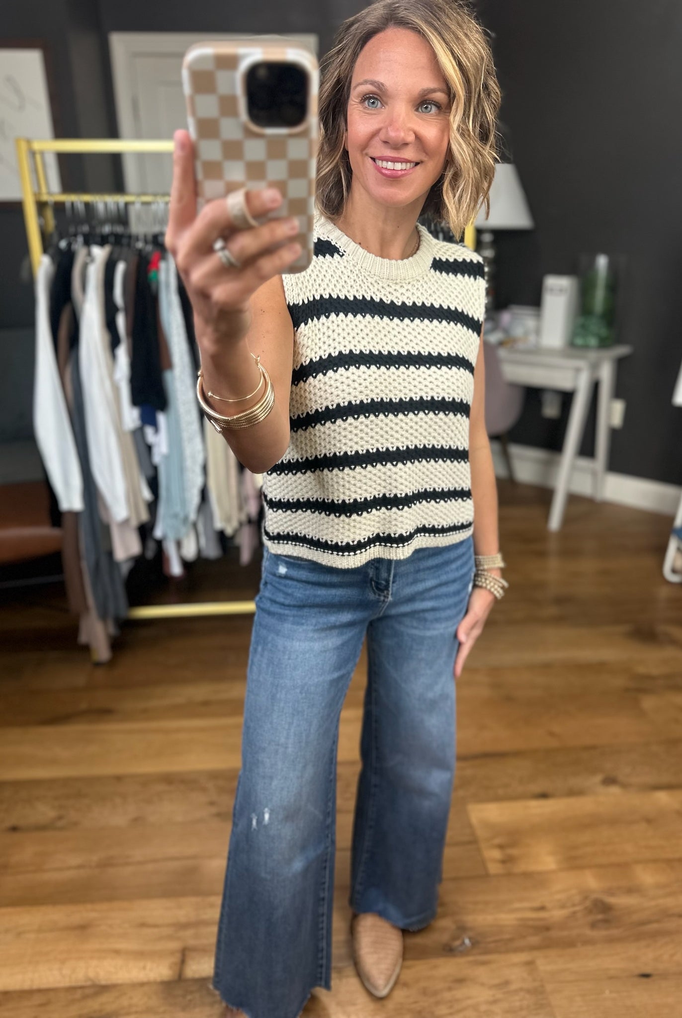 On the Edge Striped Knit Top -Black-Short Sleeves-La Miel-Anna Kaytes Boutique, Women's Fashion Boutique in Grinnell, Iowa