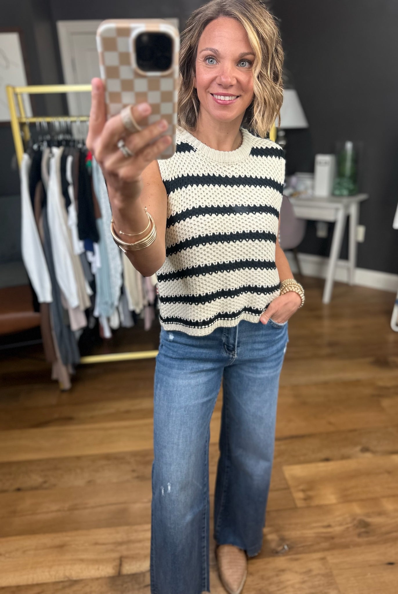 On the Edge Striped Knit Top -Black-Short Sleeves-La Miel-Anna Kaytes Boutique, Women's Fashion Boutique in Grinnell, Iowa