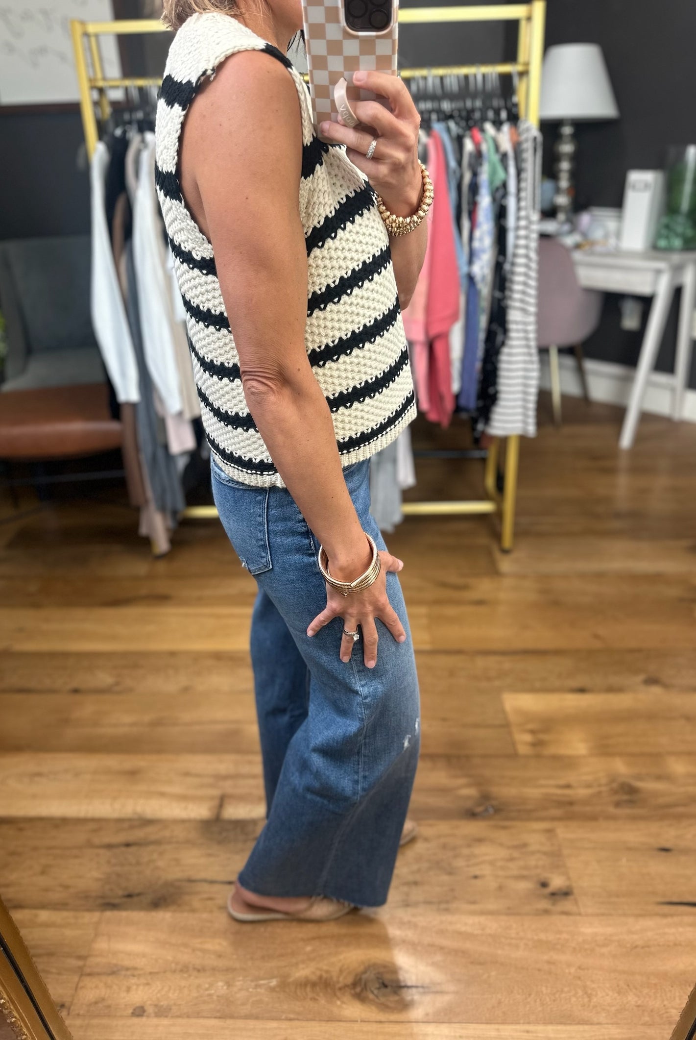 On the Edge Striped Knit Top -Black-Short Sleeves-La Miel-Anna Kaytes Boutique, Women's Fashion Boutique in Grinnell, Iowa