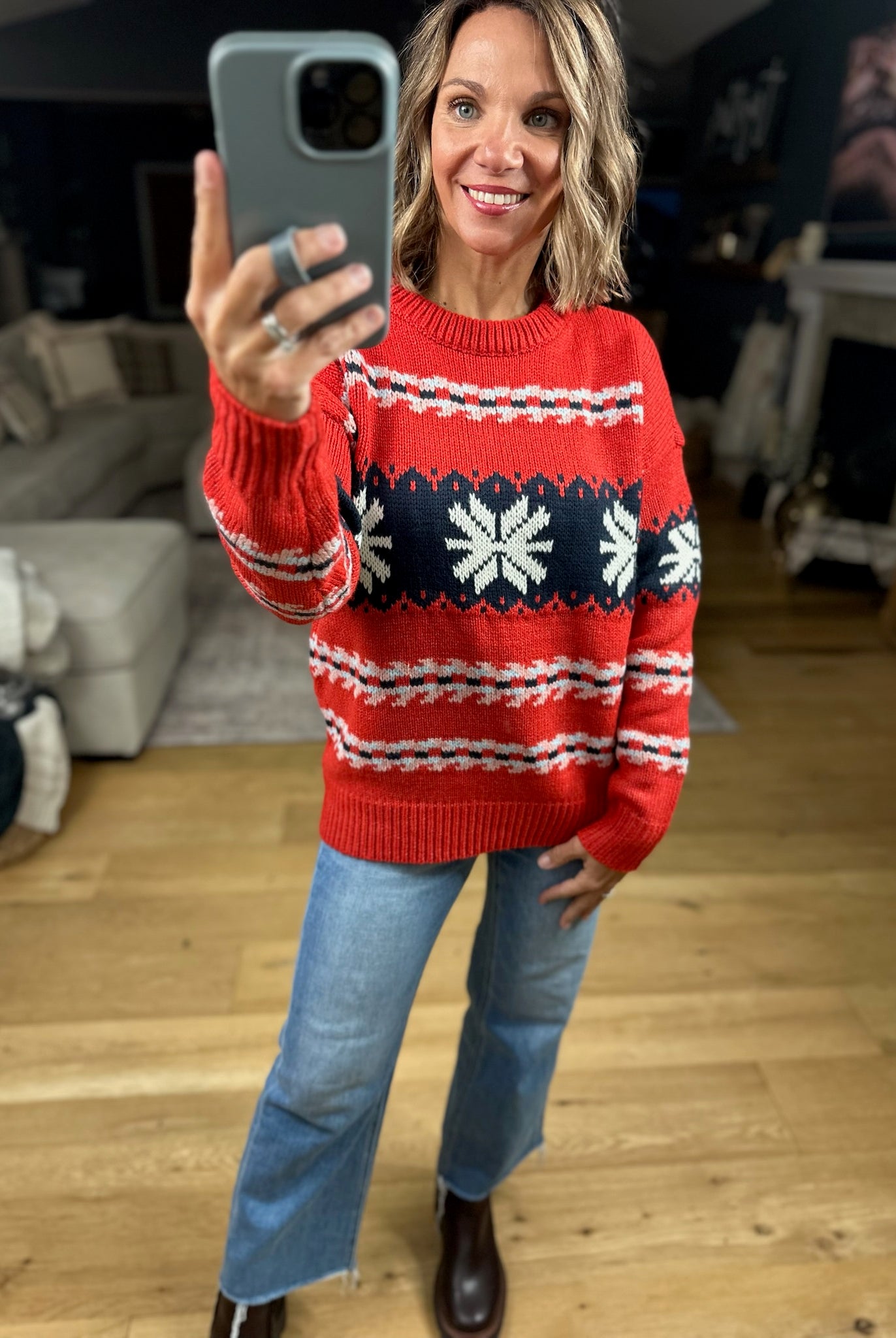 Festive Moods Fair Isle Knit Sweater-Sweaters-Staccato-Anna Kaytes Boutique, Women's Fashion Boutique in Grinnell, Iowa