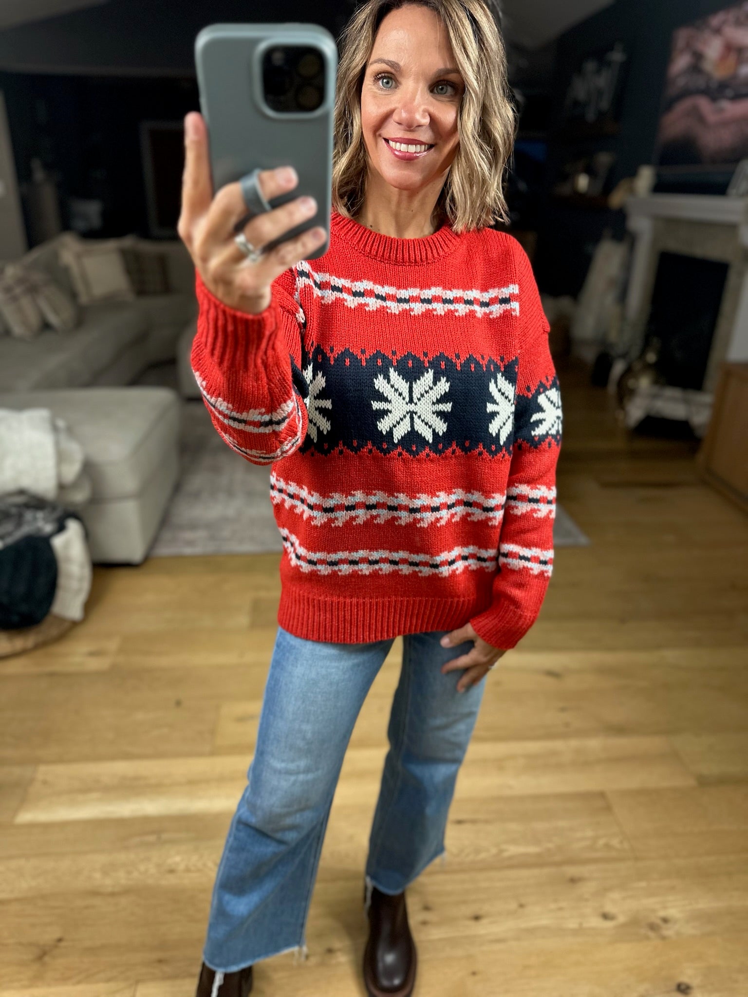 Festive Moods Fair Isle Knit Sweater-Sweaters-Staccato-Anna Kaytes Boutique, Women's Fashion Boutique in Grinnell, Iowa