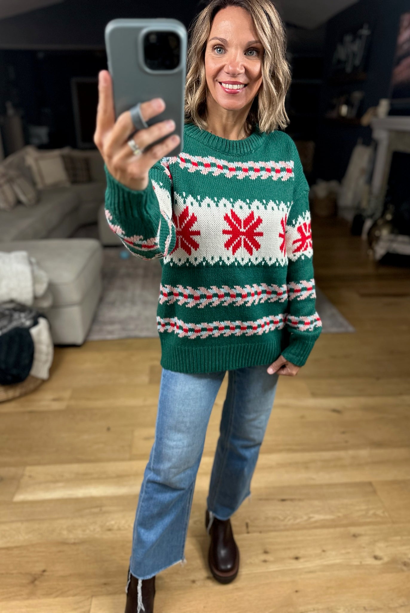 Festive Moods Fair Isle Knit Sweater-Sweaters-Staccato-Anna Kaytes Boutique, Women's Fashion Boutique in Grinnell, Iowa