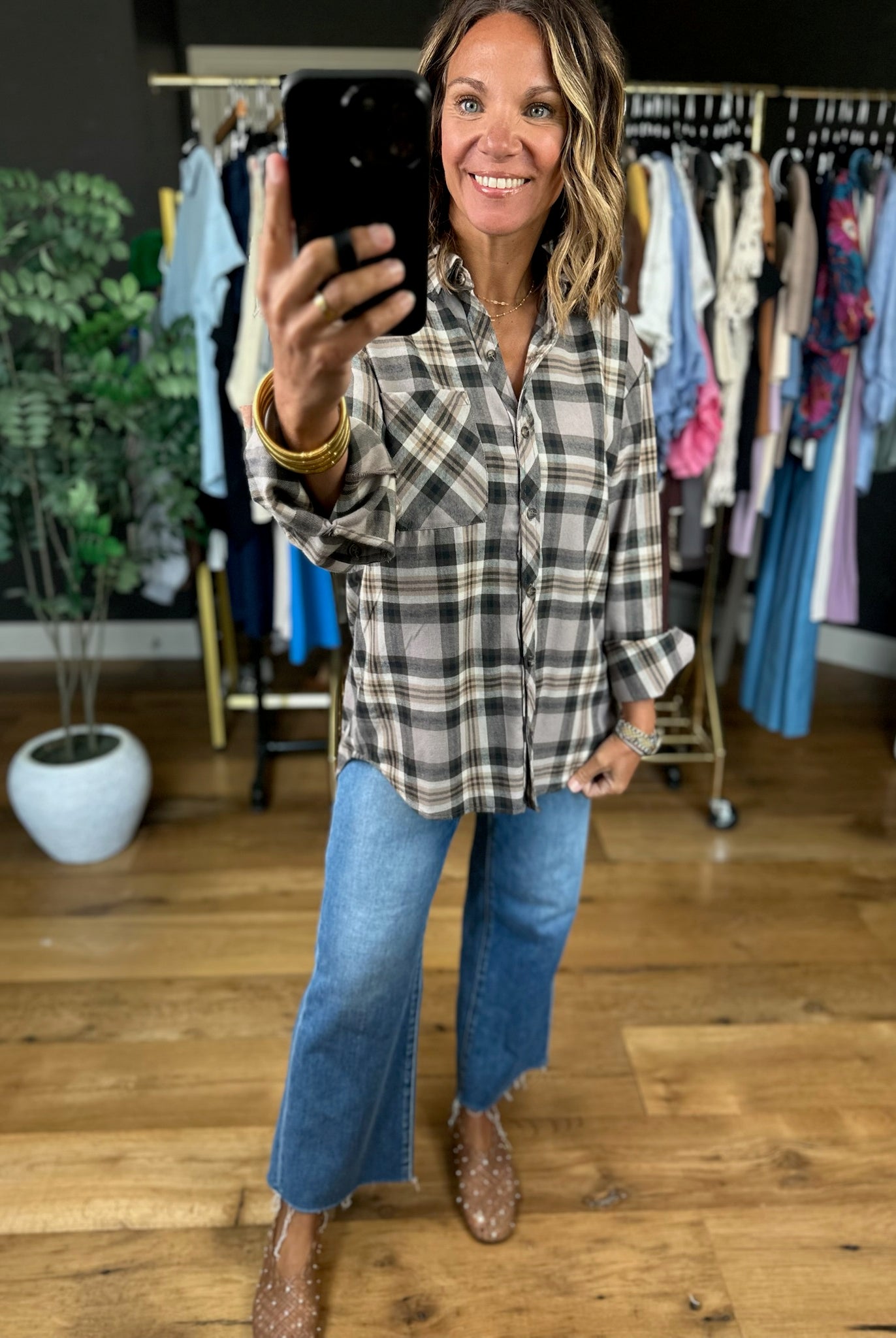 Fireside Chat Plaid Button-Down-Long Sleeves-be cool-Anna Kaytes Boutique, Women's Fashion Boutique in Grinnell, Iowa