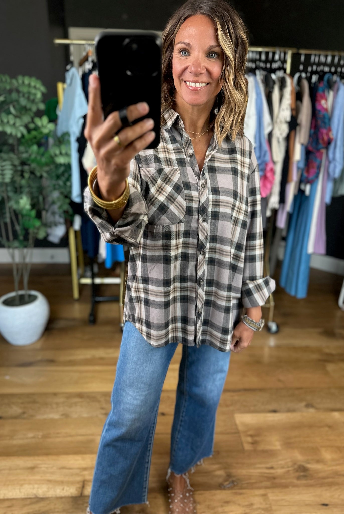 Fireside Chat Plaid Button-Down-Long Sleeves-be cool-Anna Kaytes Boutique, Women's Fashion Boutique in Grinnell, Iowa